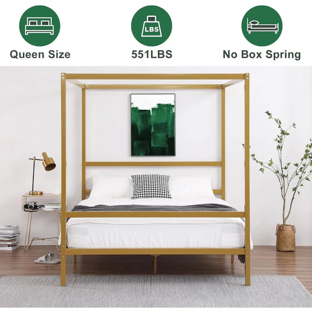 Gold Queen Canopy Bed Frame