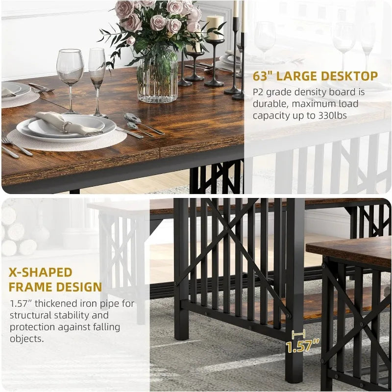 Industrial Rectangular Dining Room Table Set