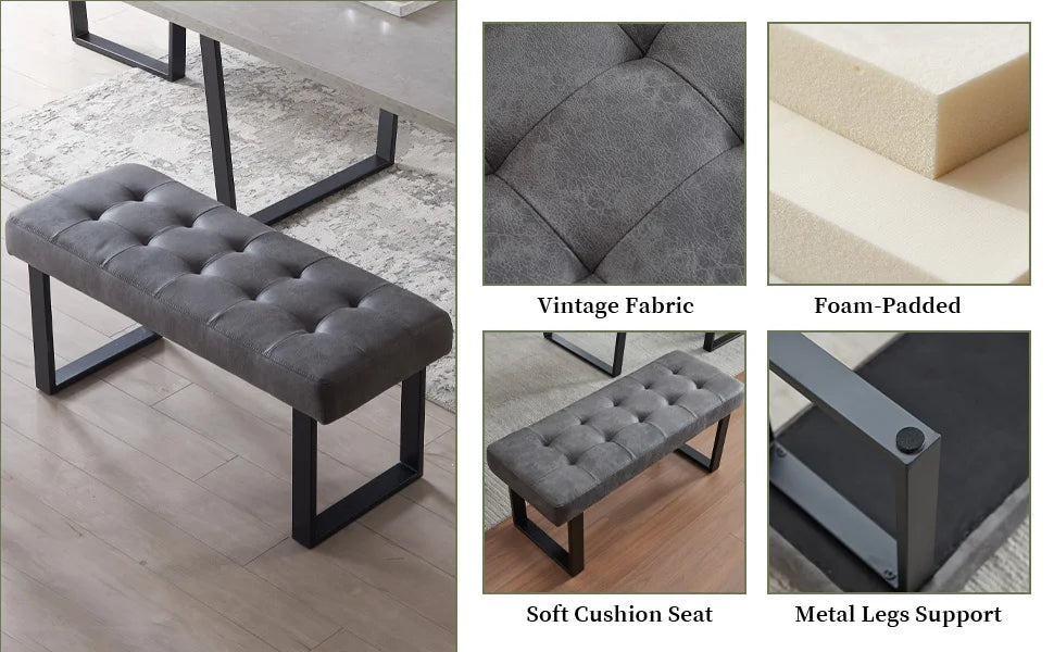 3 Piece Dining Table Set with Gray Bench, Modern Kitchen Table with Right Seat Corner Bench and Bench for Family Dining Room