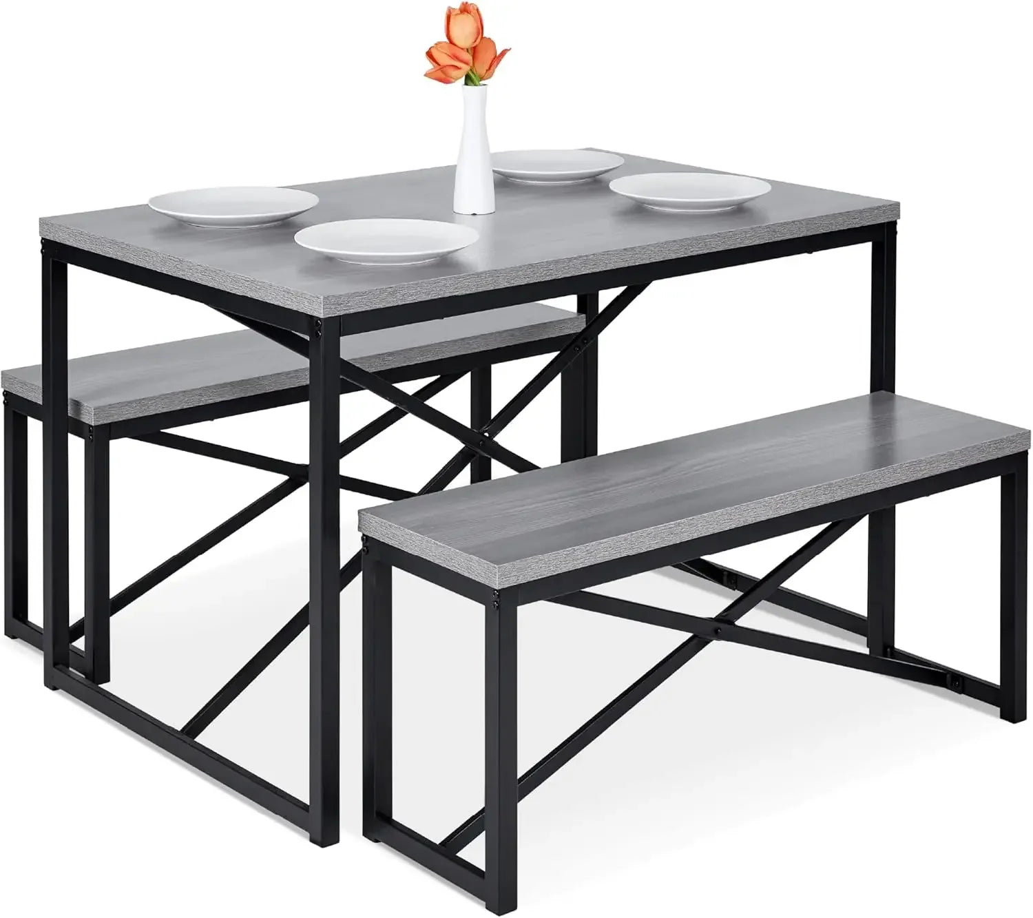 3-Piece Dining Set with Table and 2 Benches