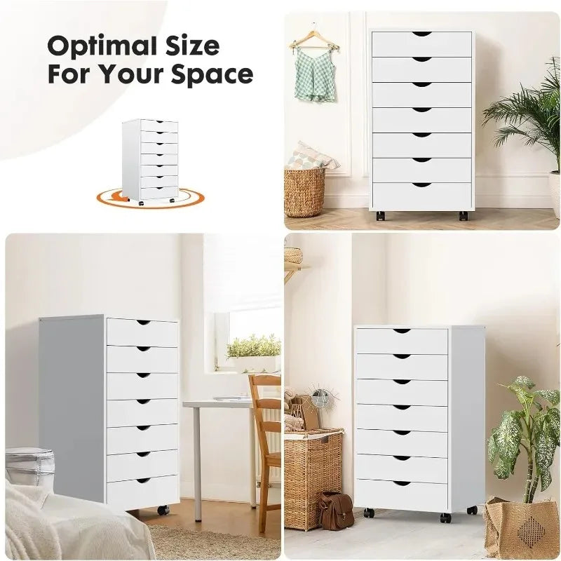 7-Drawer Rolling Wood File Cabinet