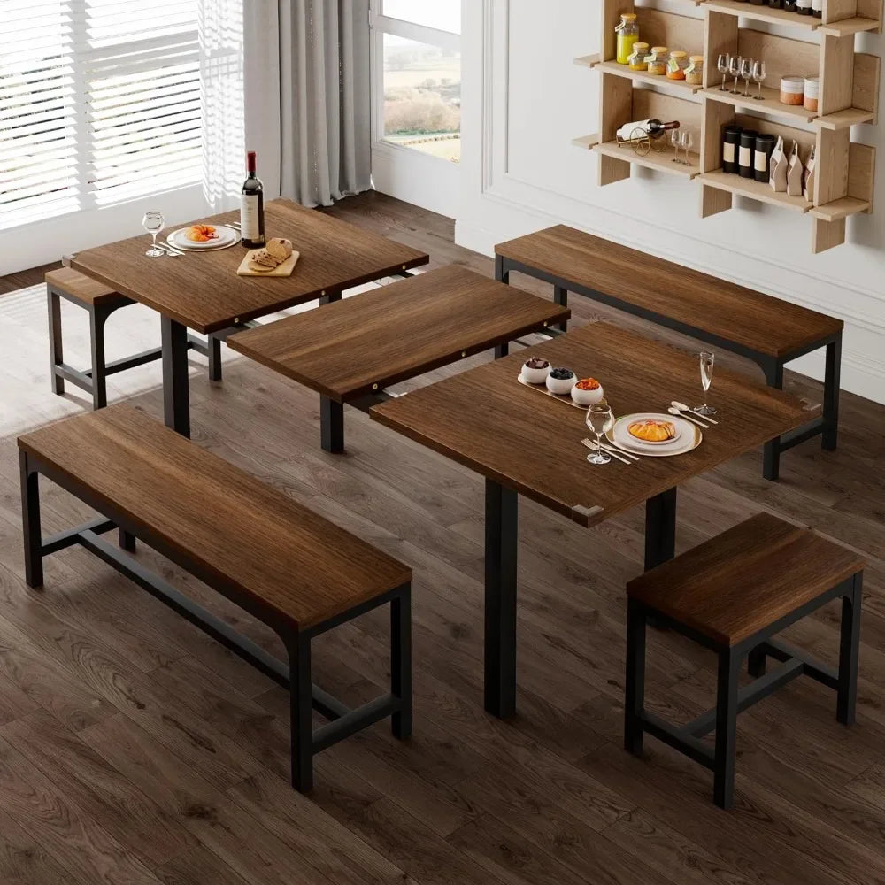 Table Set with 2 Benches and 2 Square Stools