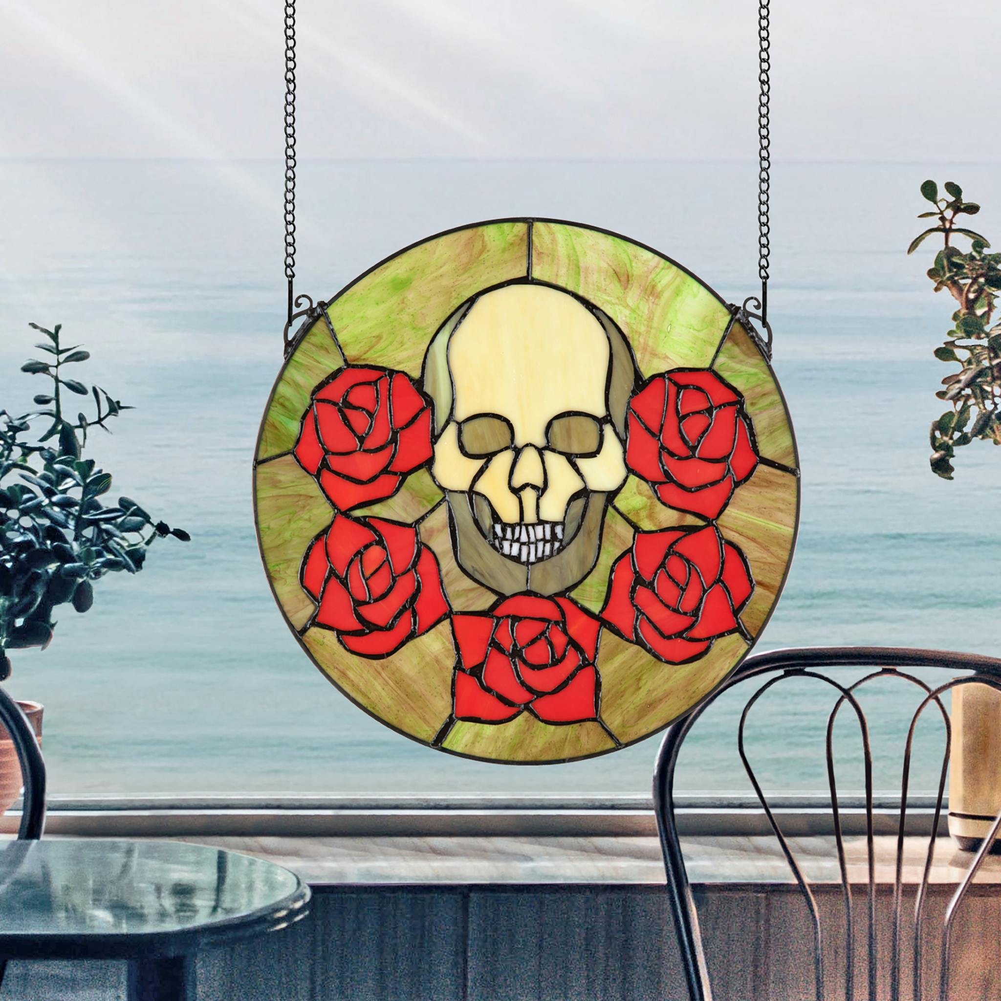 Beauty and Decay Gothic Skull Stained Glass Window