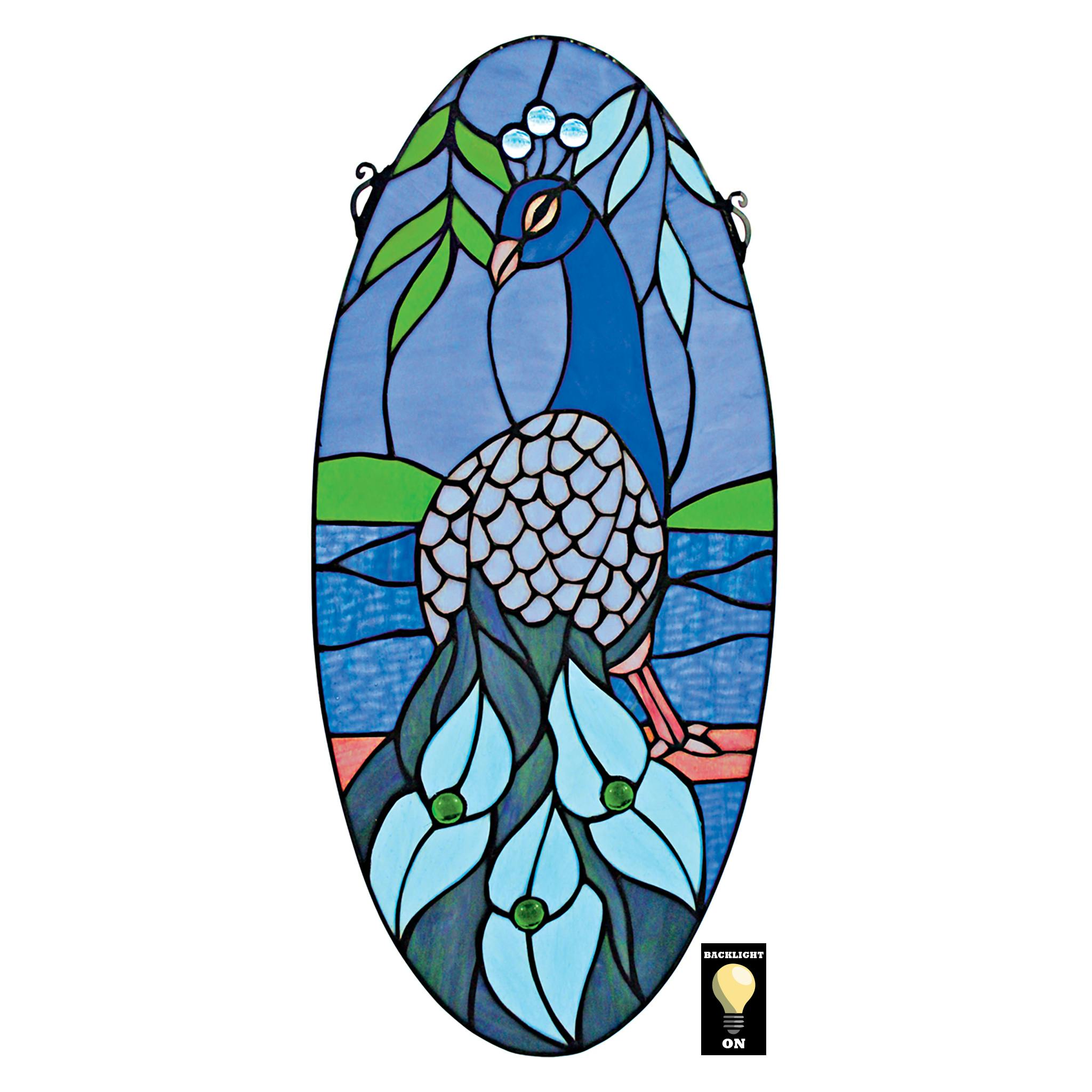 Majestic Peacock Oval Stained Glass Window