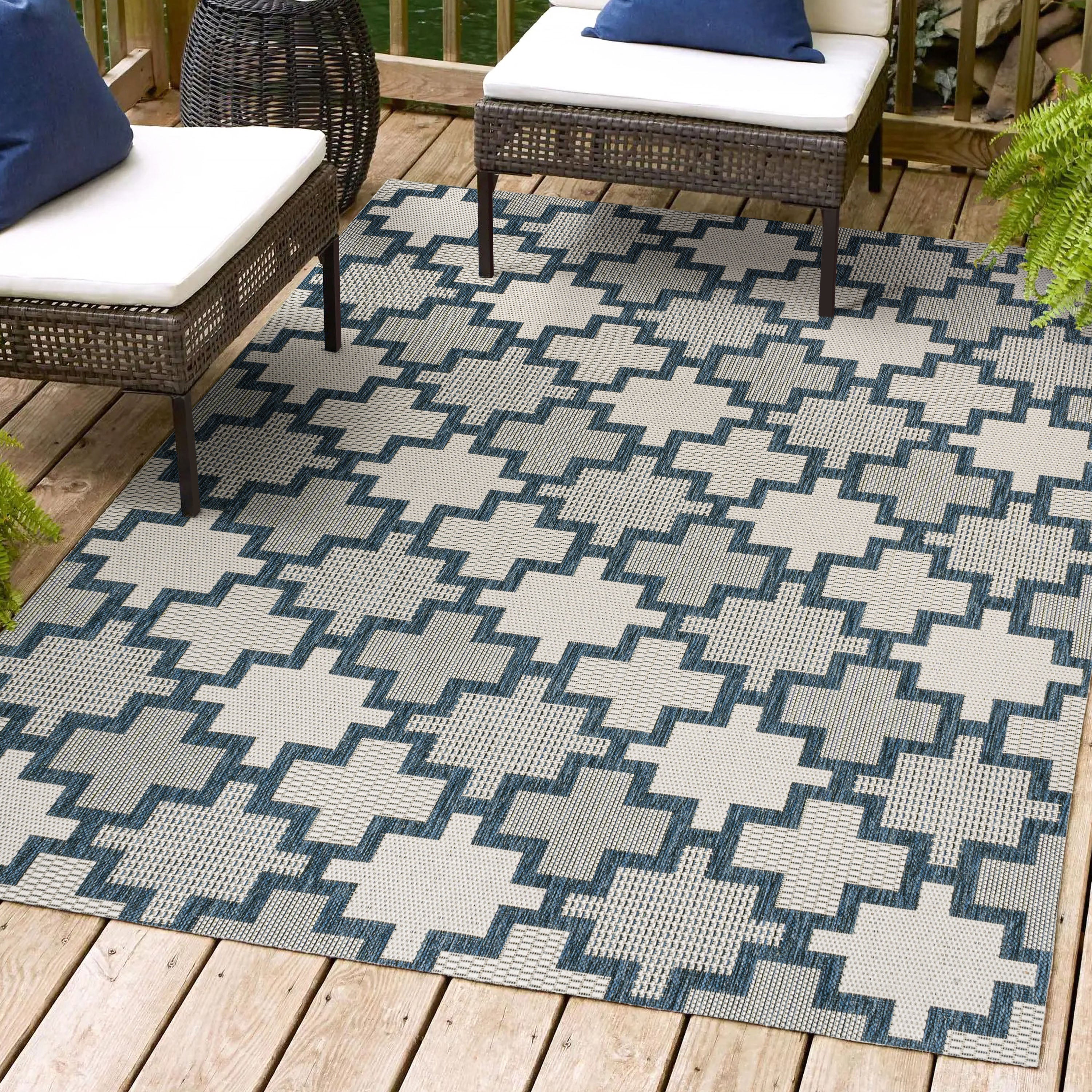 Cyrus Modern Geometric Tile Pattern Indoor/Outdoor Area Rug