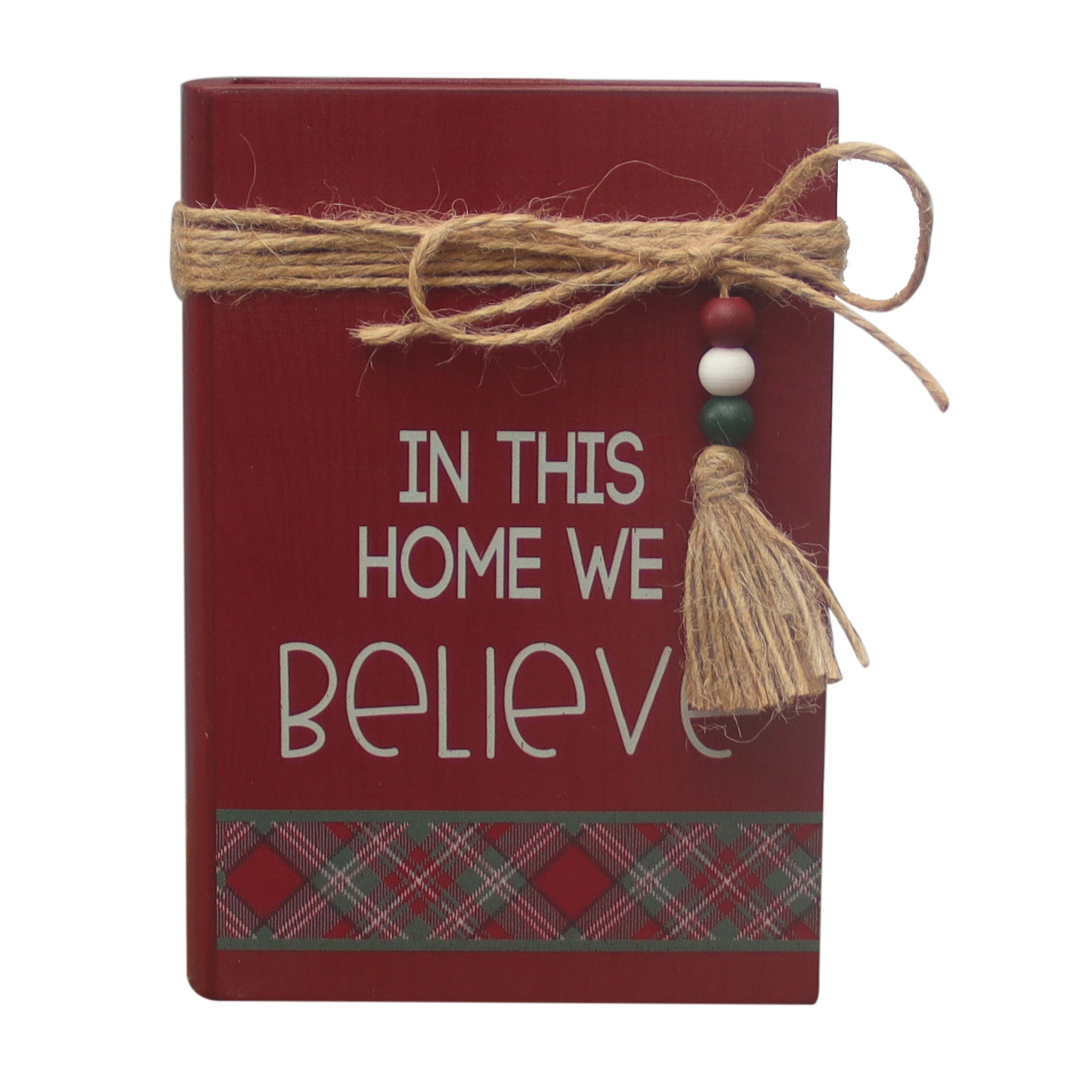 In This Home We Believe Wood Display Book Decor Sign