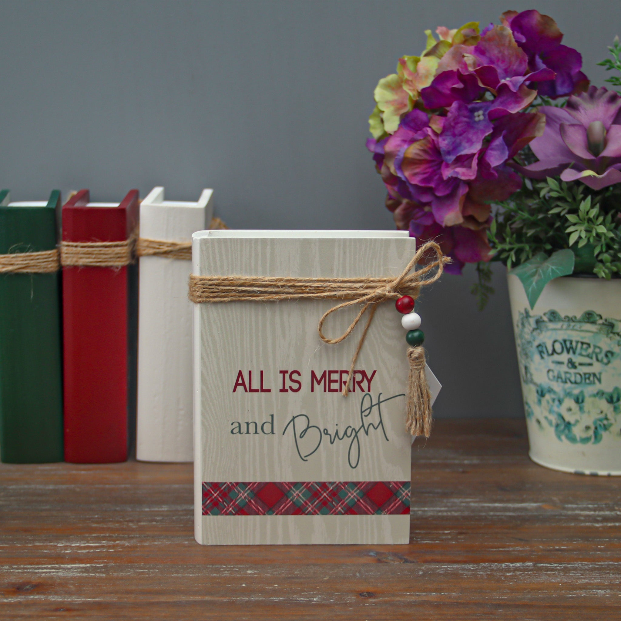 All Is Merry and Bright Christmas Wood Faux Books Decorative Sign