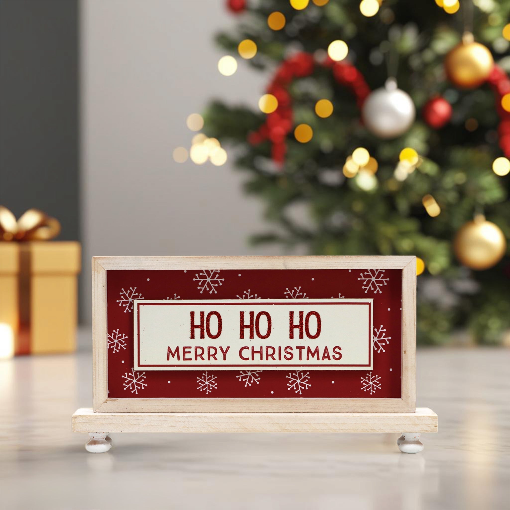 Ho Ho Ho Merry Christmas Decor Sign with Base