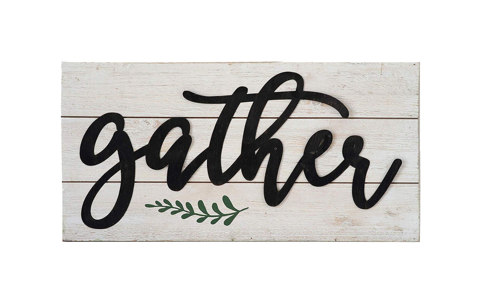 Retro Wood and Metal Gather Sign Wall Decor, White and Black