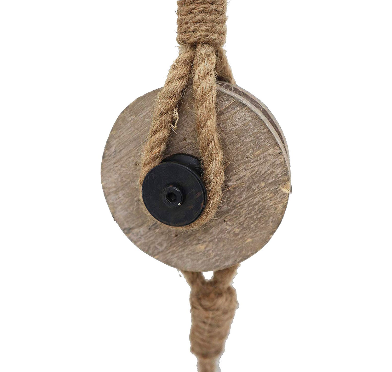 Decorative Iron Faux Pulley with Jute Rope and Hook