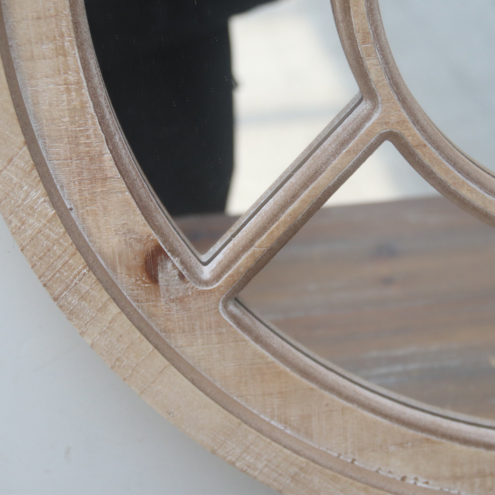 Antique Oval Windowpane Mirror, Arch Wooden Frame Wall Mirror