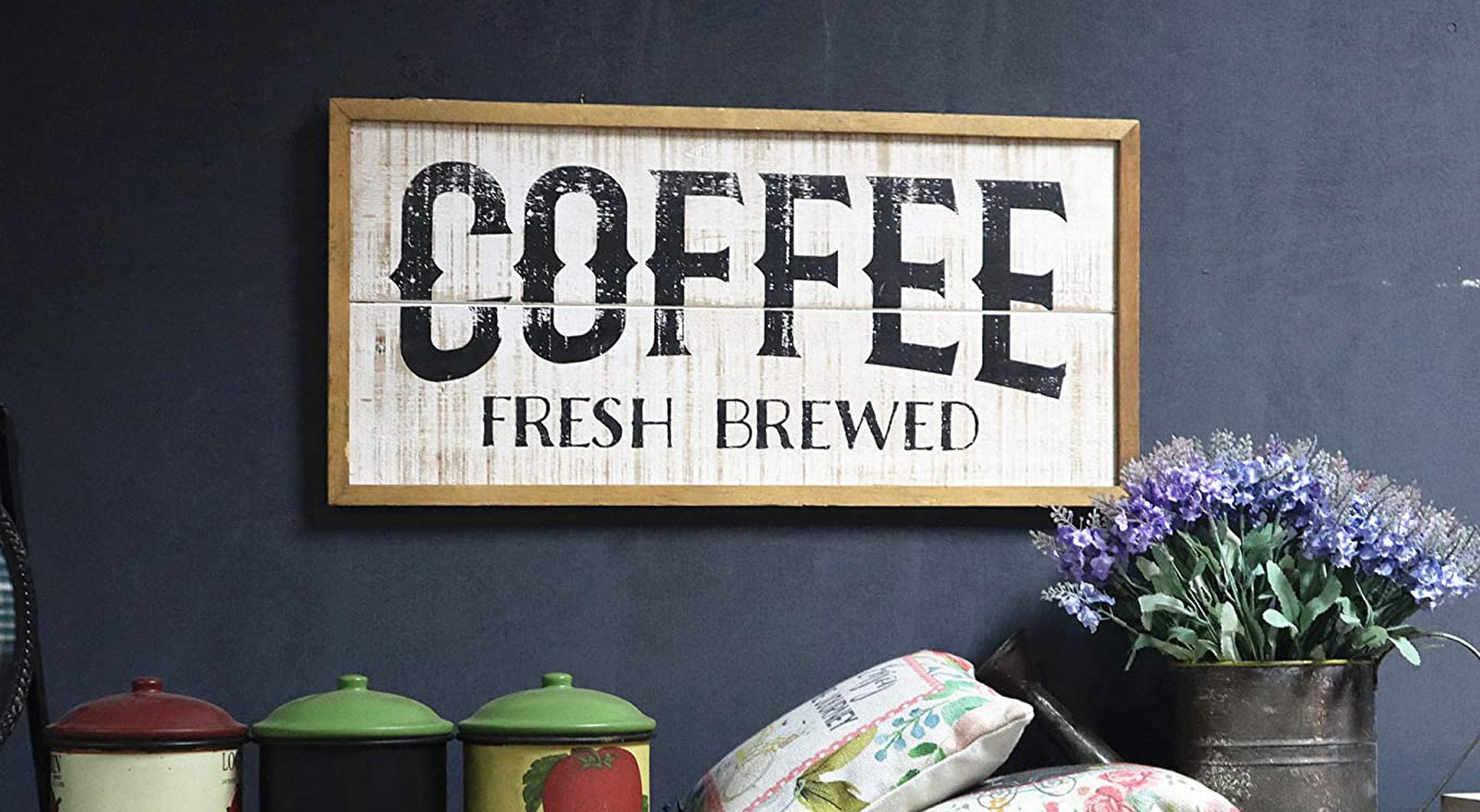 Wood Framed Coffee Sign, Decorative Wood Coffee Wall Plaque