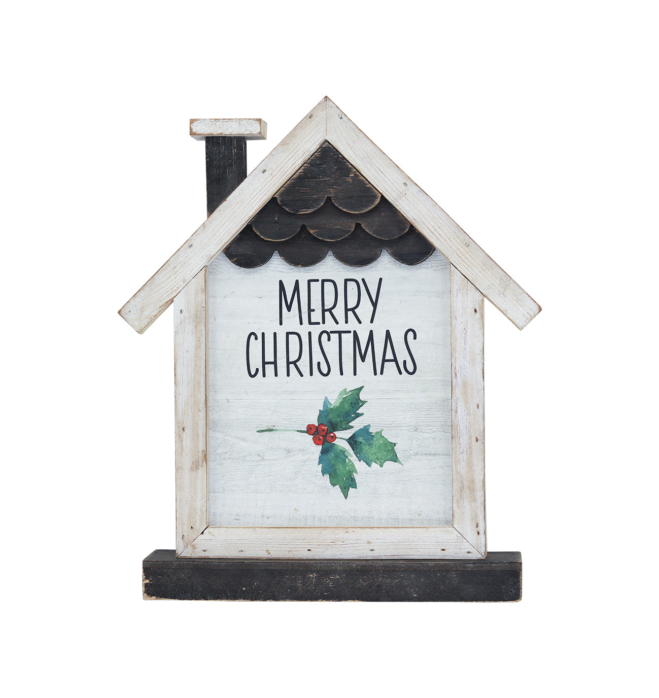 Wooden House Shaped Tabletop Decor with Merry Christmas Sign