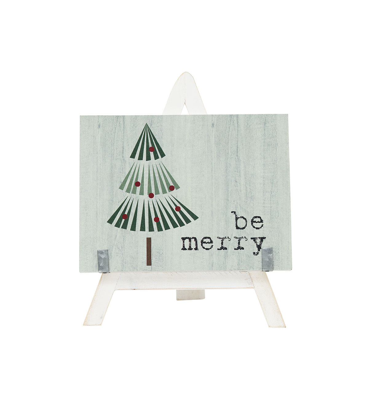 Holiday Tree Wood Sign with Wooden A-Framed Easel (Be Merry)