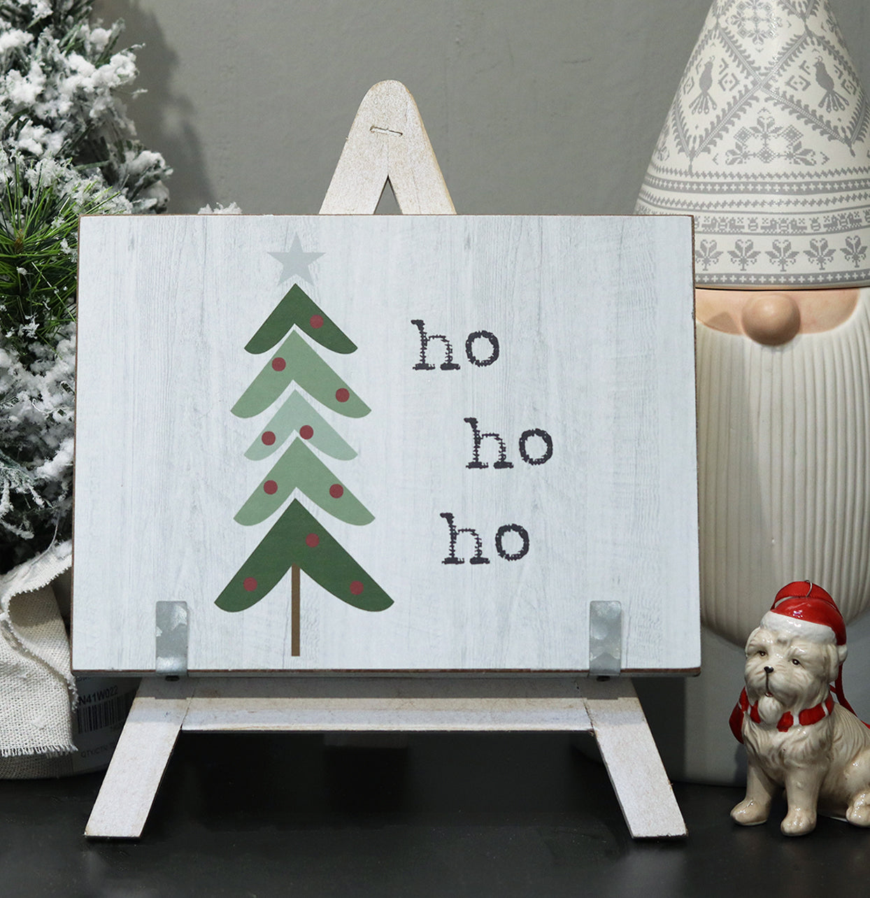 Wood A-Frame Tabletop Sign with Printed Christmas Tree