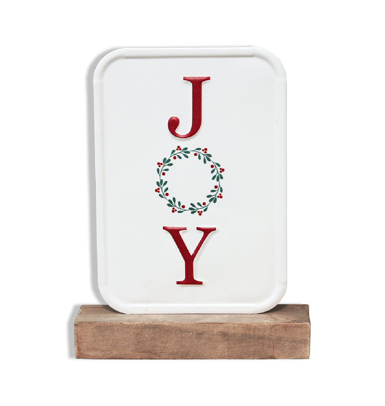 Joy Metal Sign with Solid Wood Stand, Christmas Decor