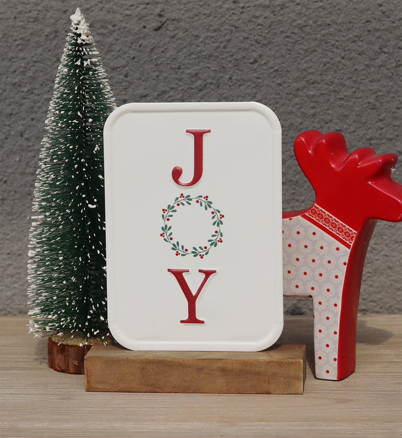 Joy Metal Sign with Solid Wood Stand, Christmas Decor