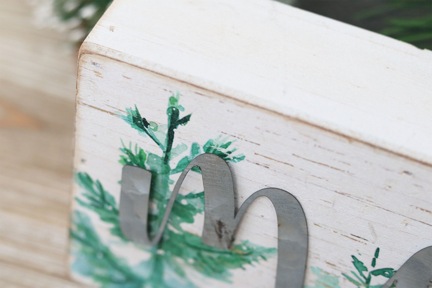 Christmas Wood Box Sign with Galvanized Metal Letters- Merry