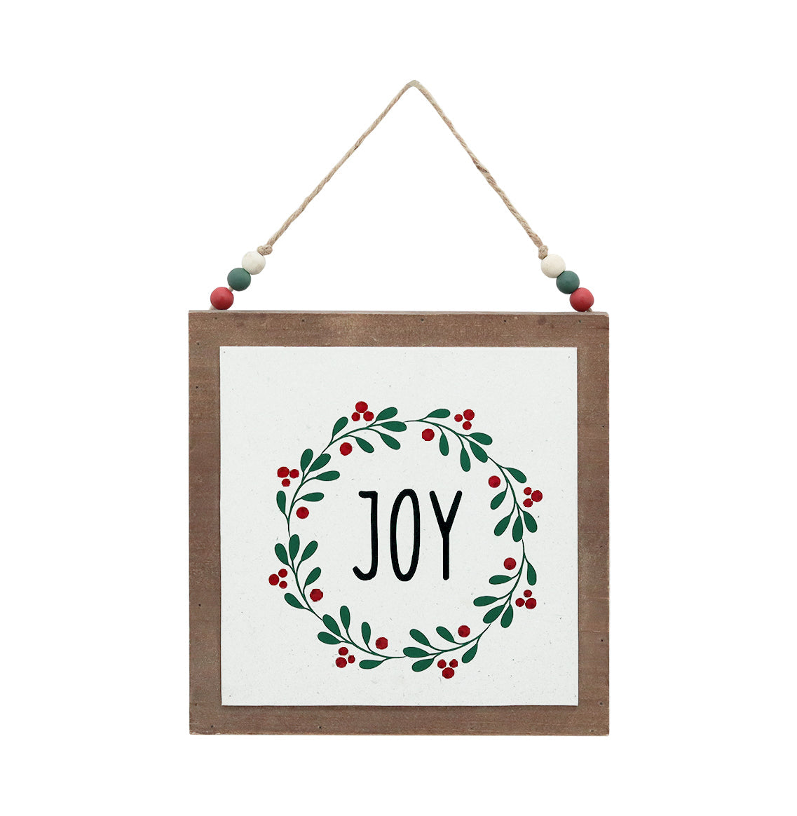 Wood Joy Hanging Sign Decor with Printed Wreath