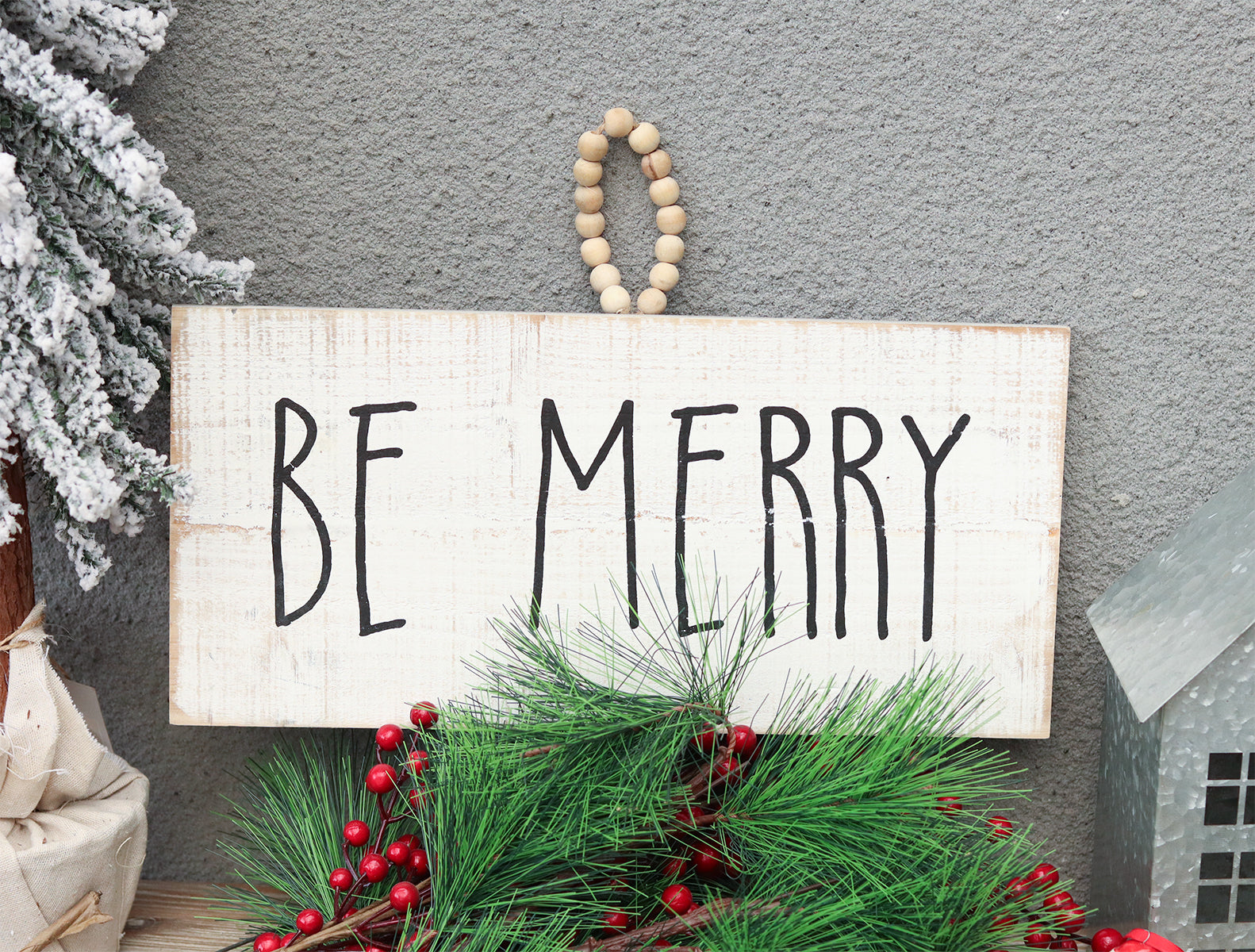 Be Merry Whitewashed Wood Wall Hanging Plaque