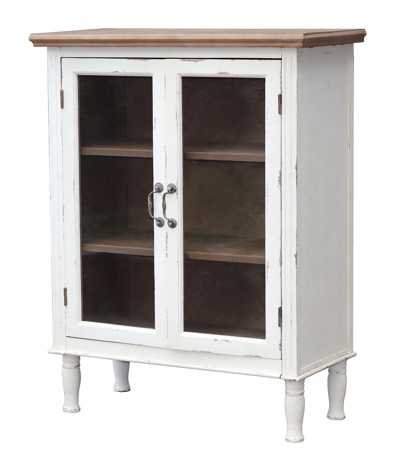 Wood Rustic Cabinet with Glass Doors and Removable Shelves