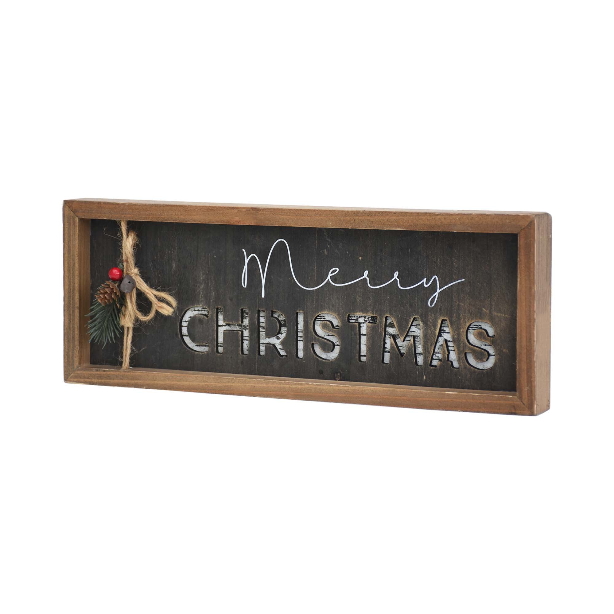 Merry Christmas Framed Wood Sign with Berries