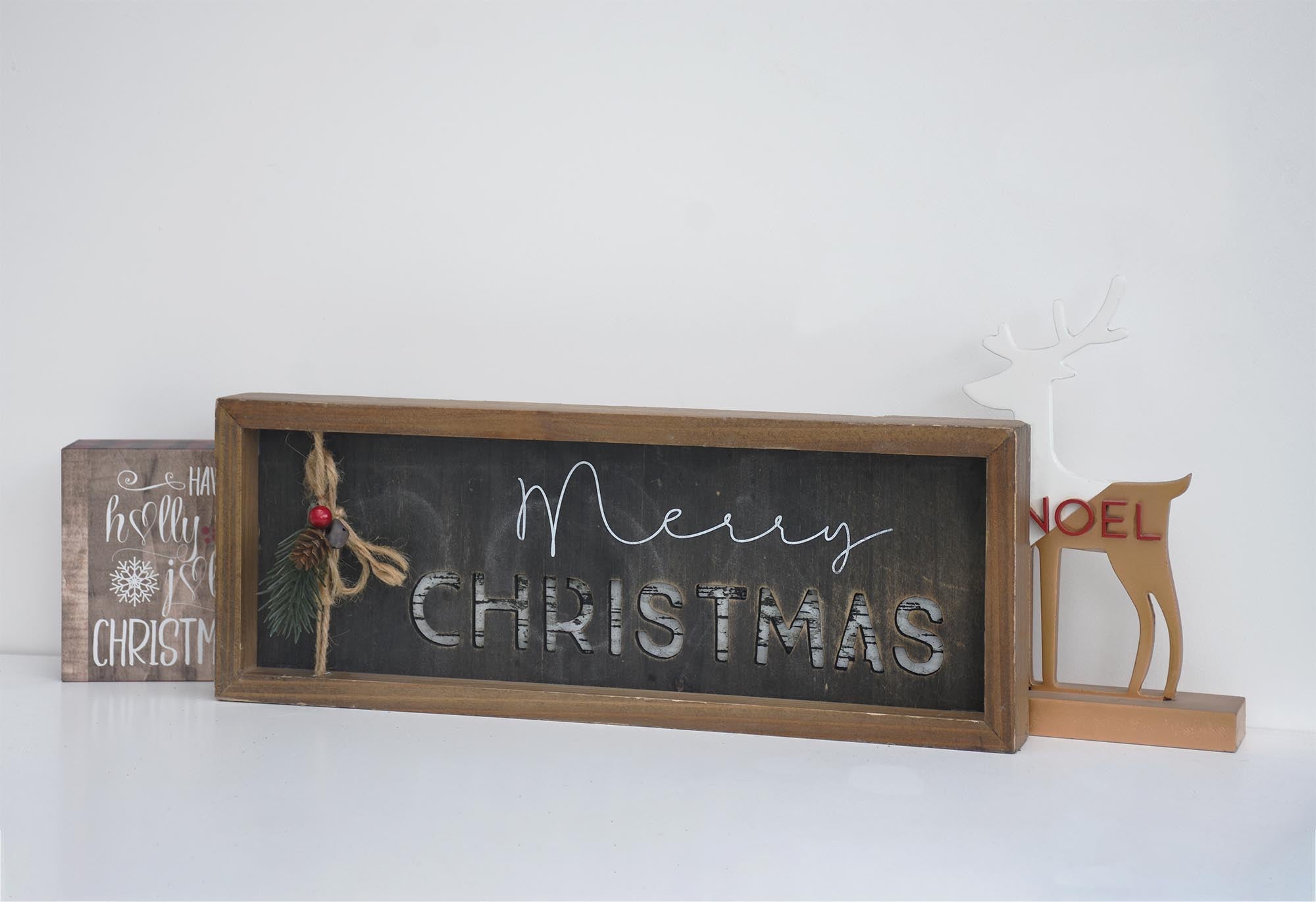 Merry Christmas Framed Wood Sign with Berries