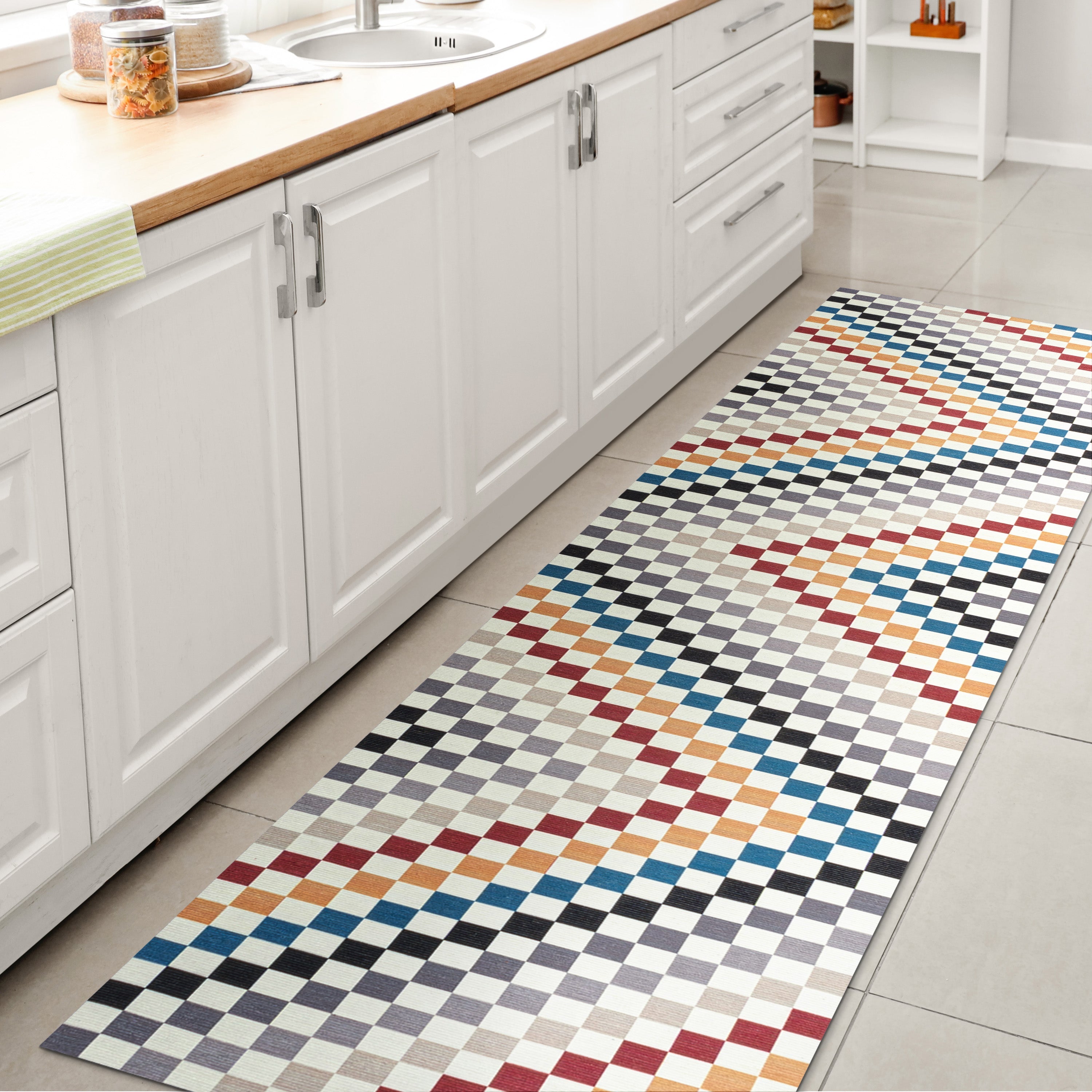 Ainsley Modern Cottage Checkerboard Washable Runner Rug