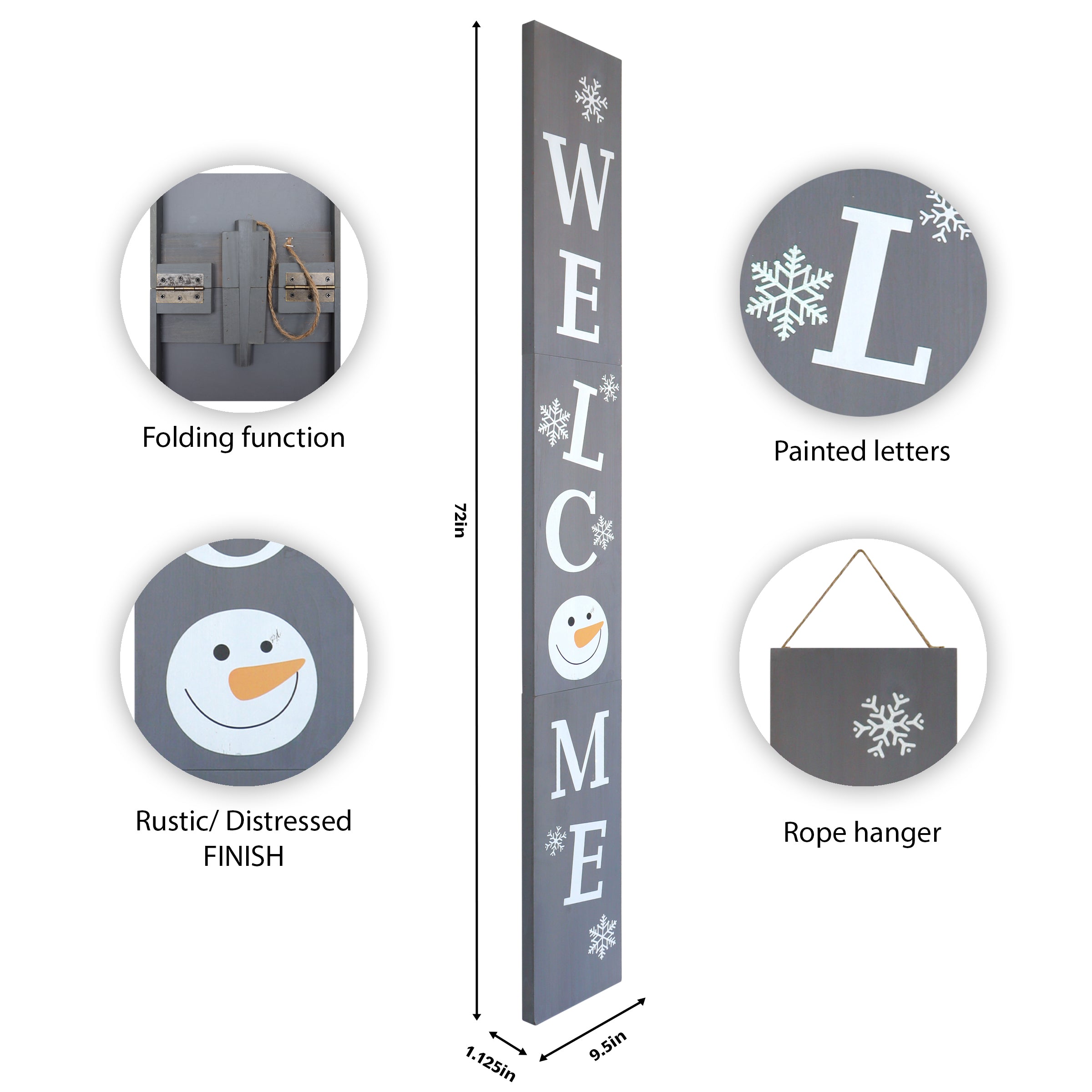 72" Xmas Welcome Wood Porch Sign,  Gray