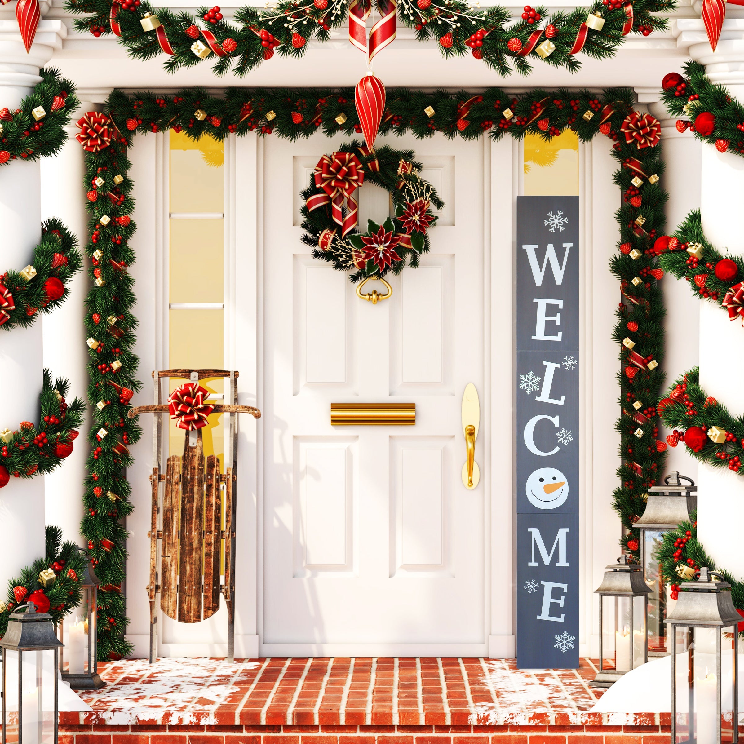 72" Xmas Welcome Wood Porch Sign,  Gray