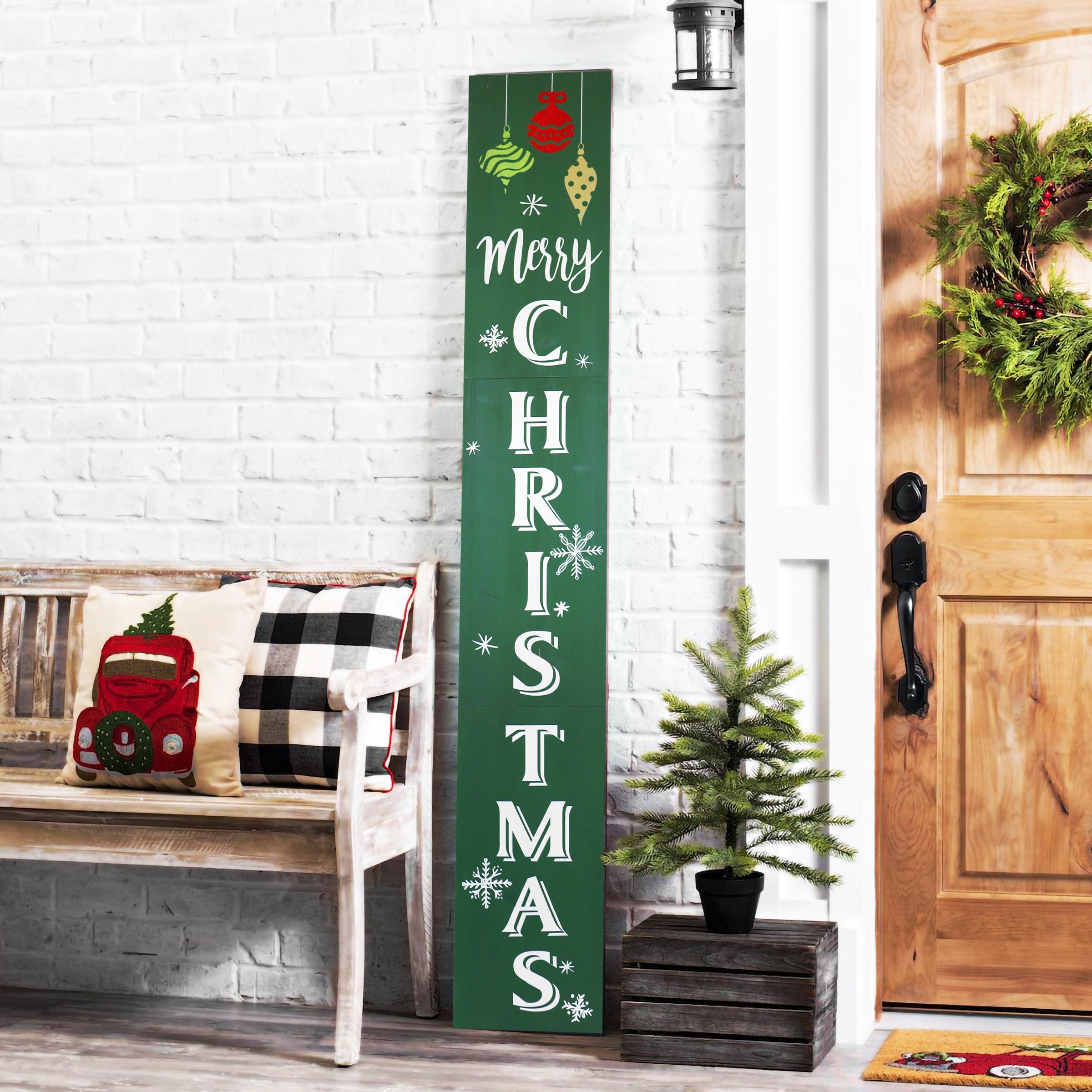 72" Merry Xmas Wood Porch Sign - Green