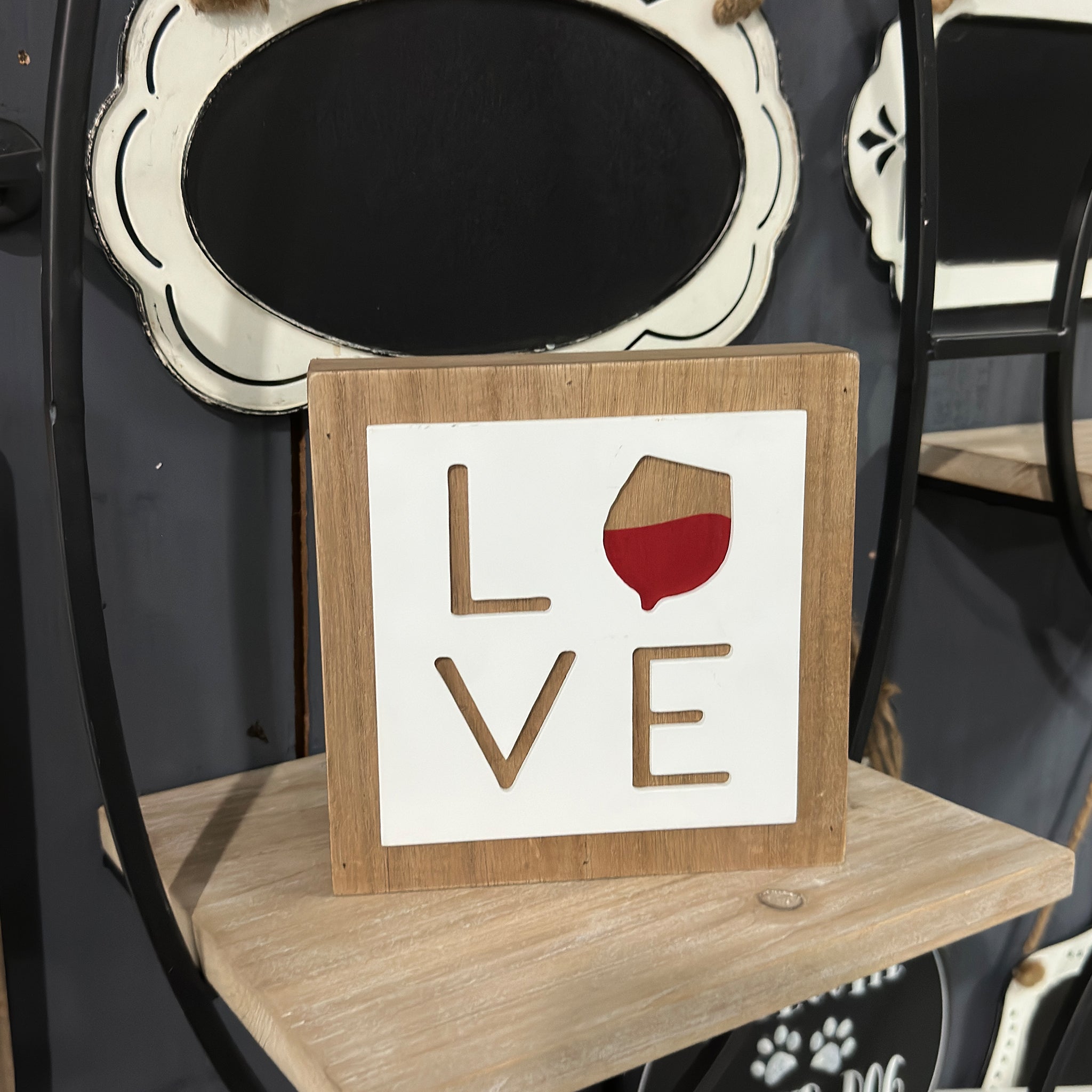 Love Wooden Box Sign with Red Wine，Wooden Block Sign