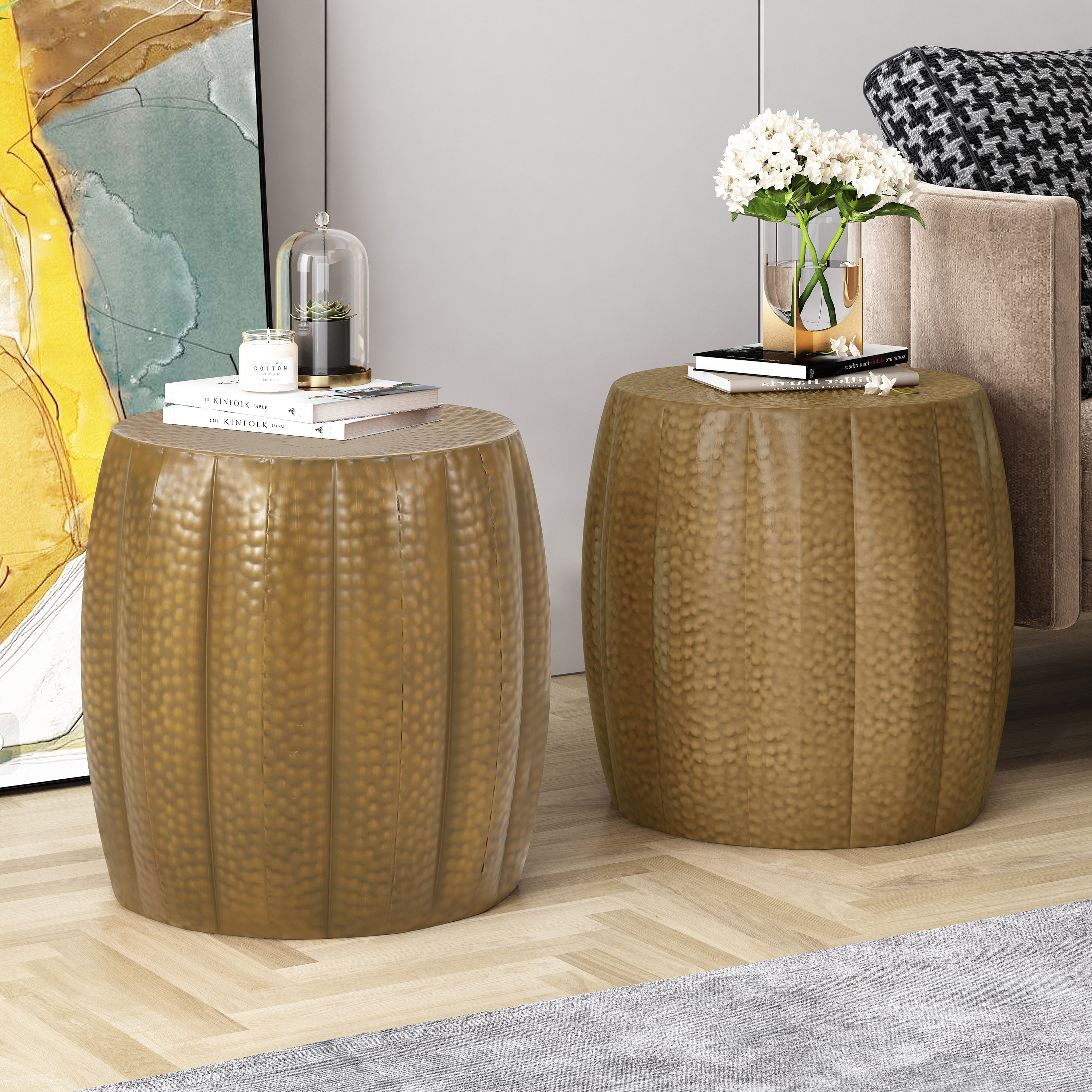 GOLD HAMMERED END TABLES  (Set of 2)