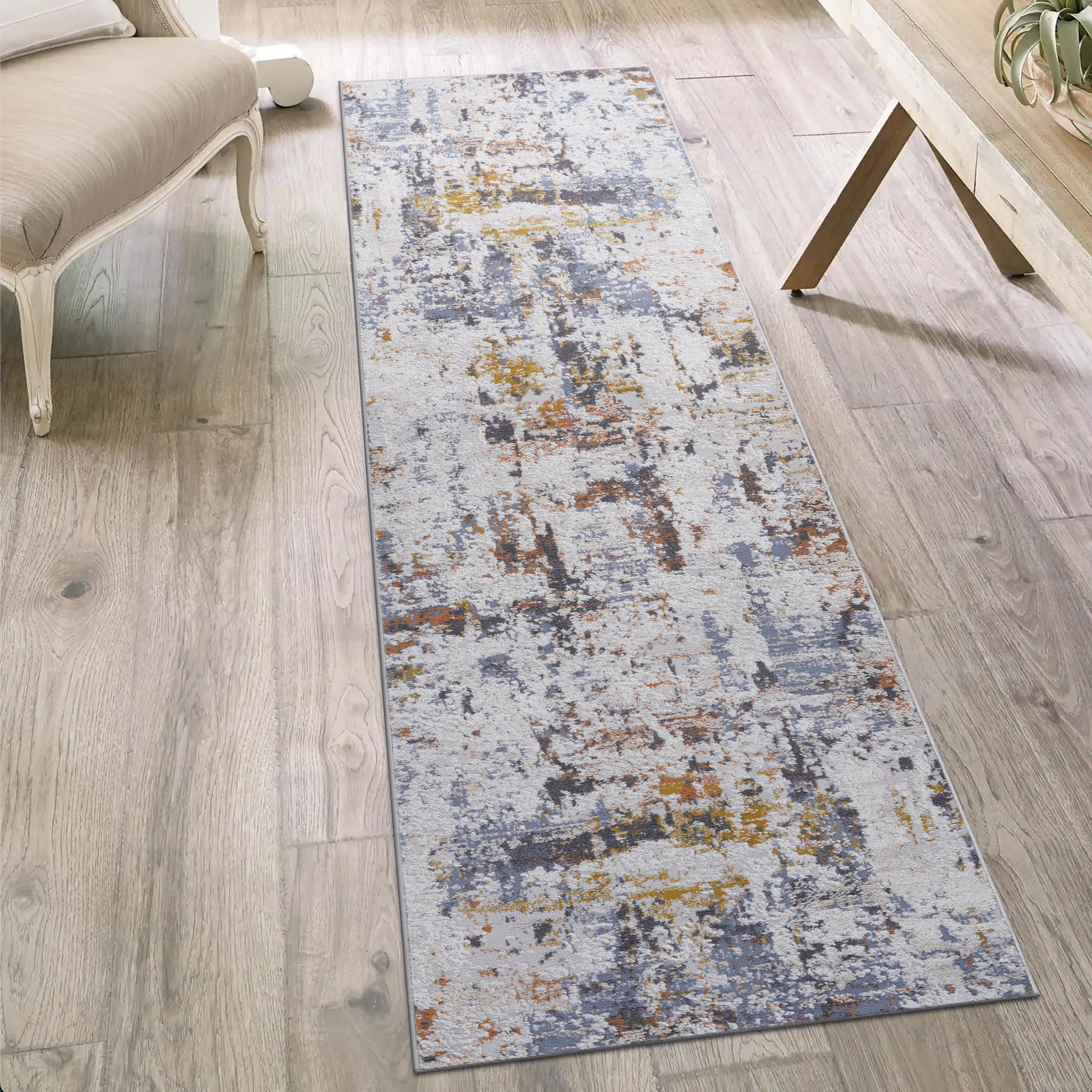 2X8 Ivory/Blue /Abstract Non-Shedding and Stain Resistant Area Rug