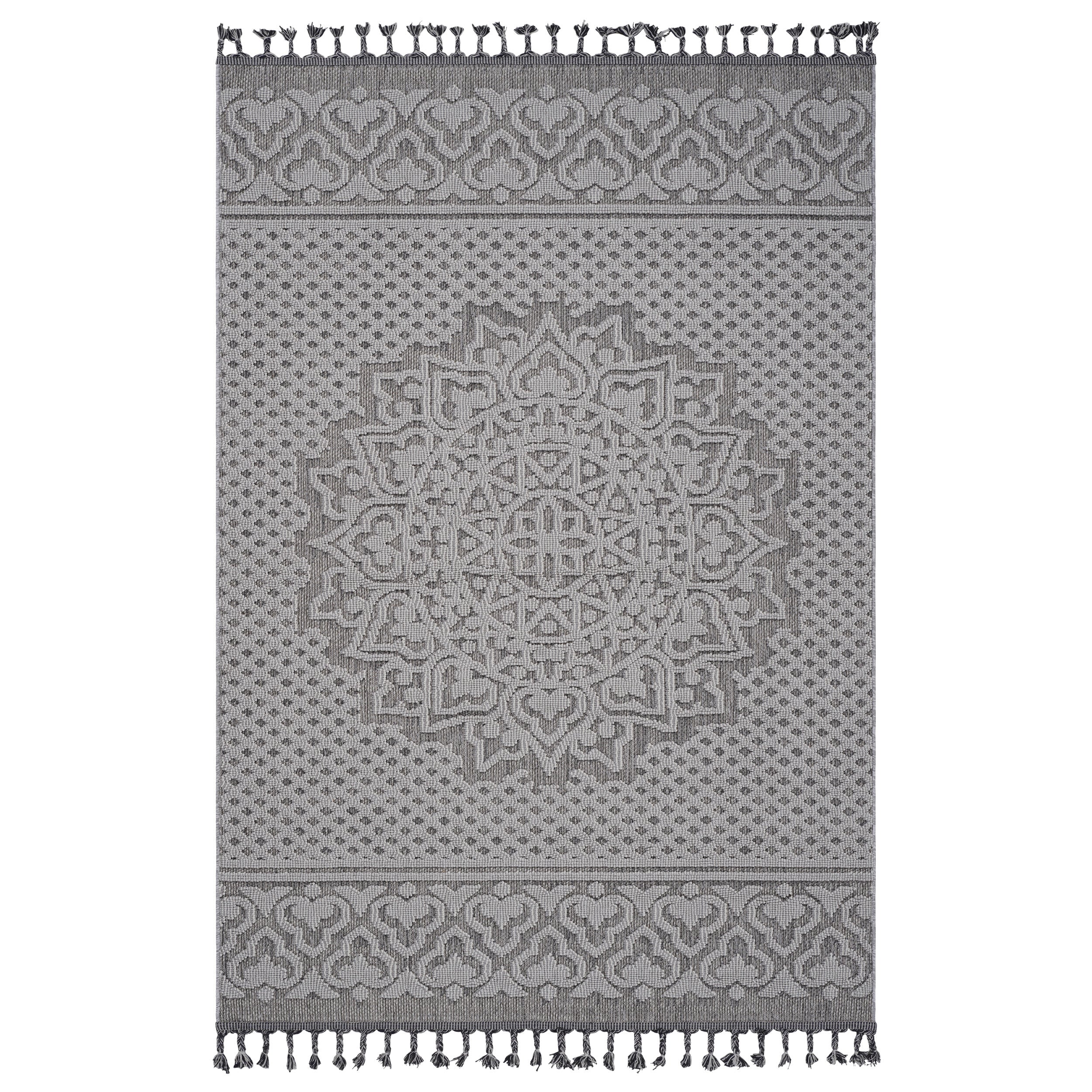 6X9 Gray/White /Medallion Indoor/Outdoor Area Rug