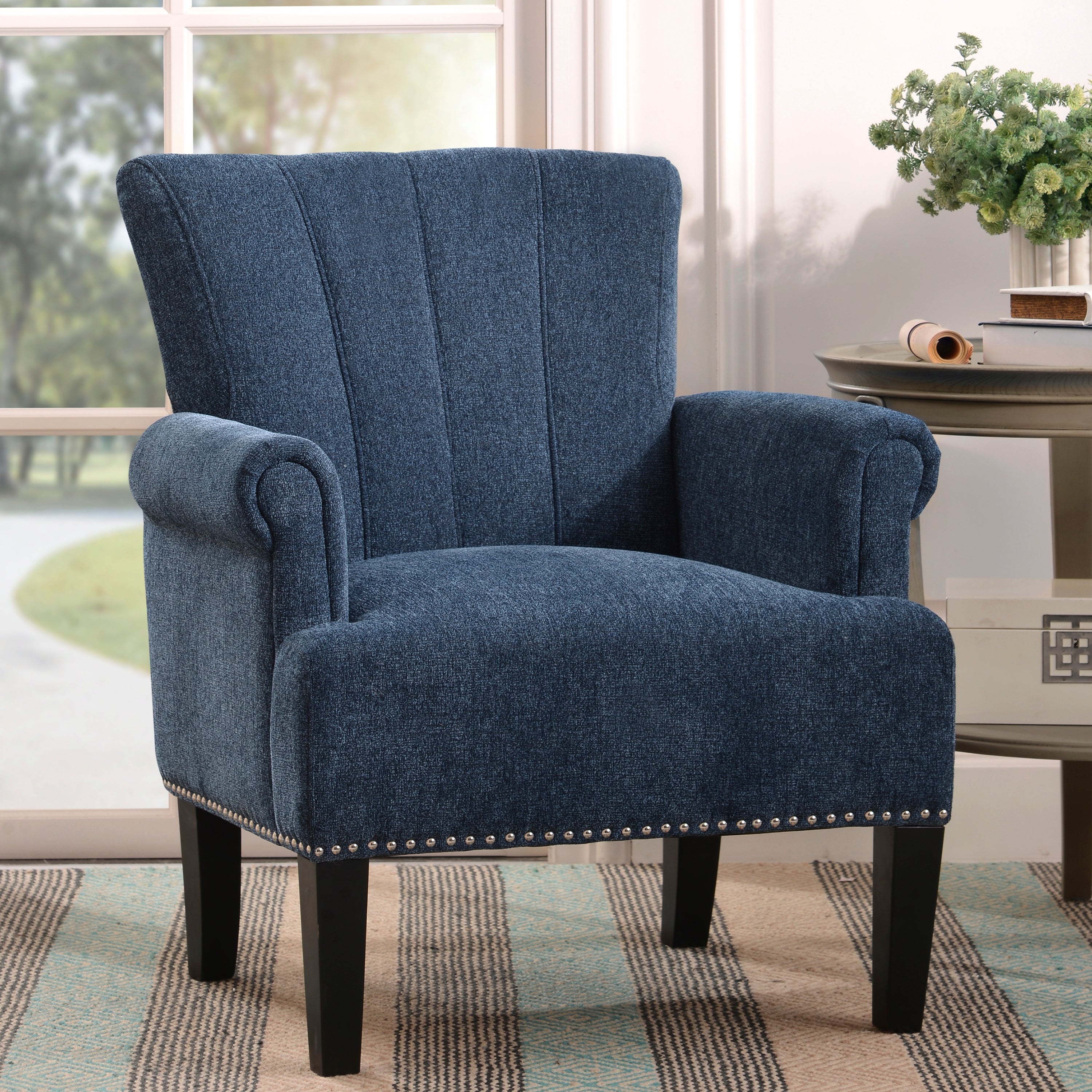 Accent Rivet Tufted Polyester Armchair ,Navy Blue