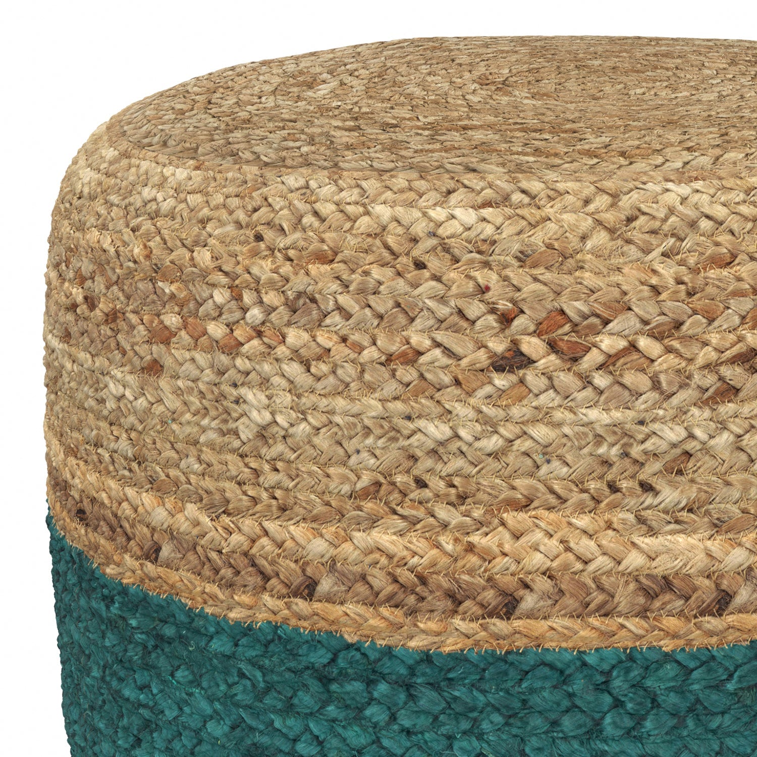 Lydia - Round Pouf - Aqua / Natural