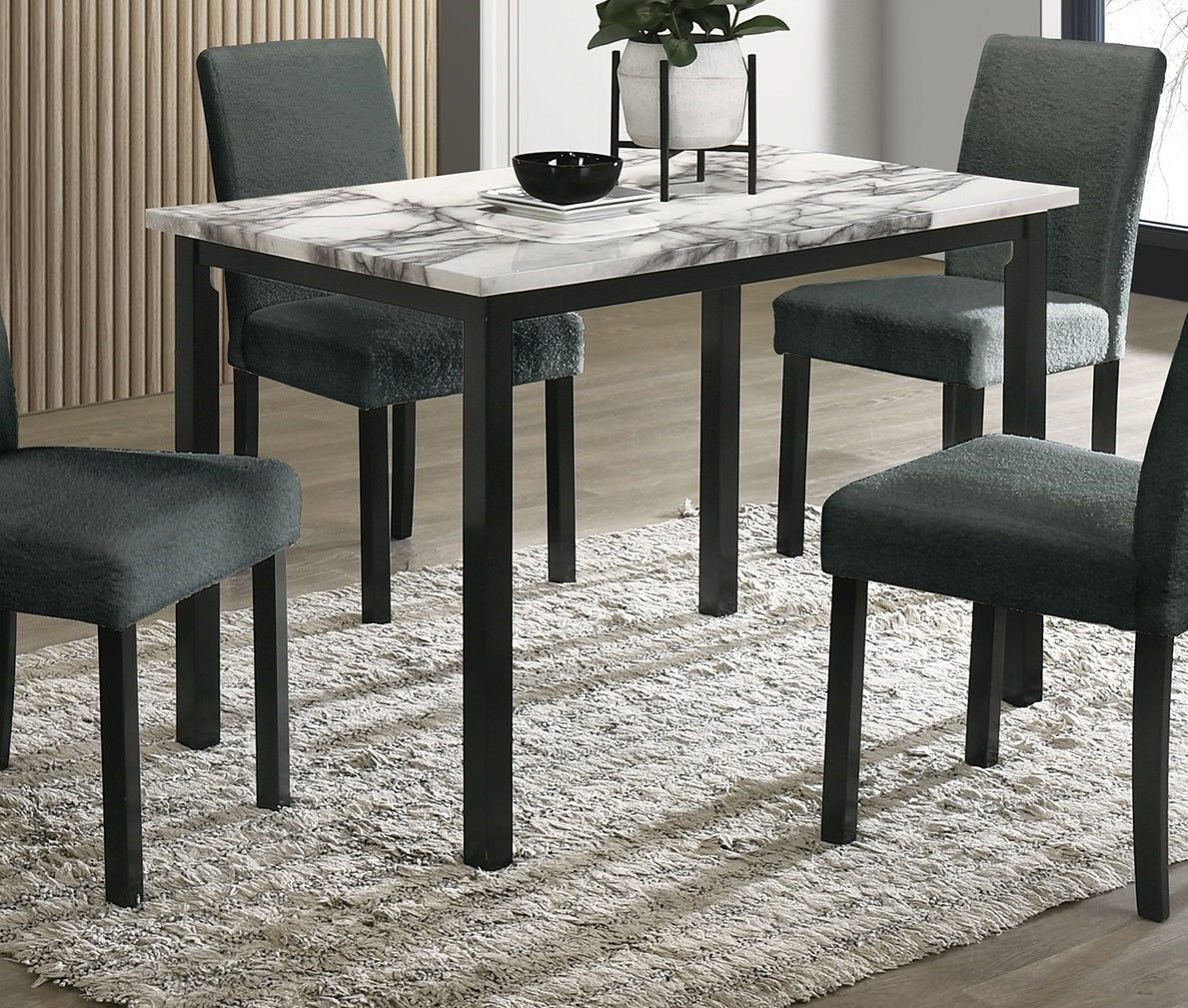 5pc Dining Set-Charcoal Finish Wool Fabric Chairs and  Faux Marble Top Table