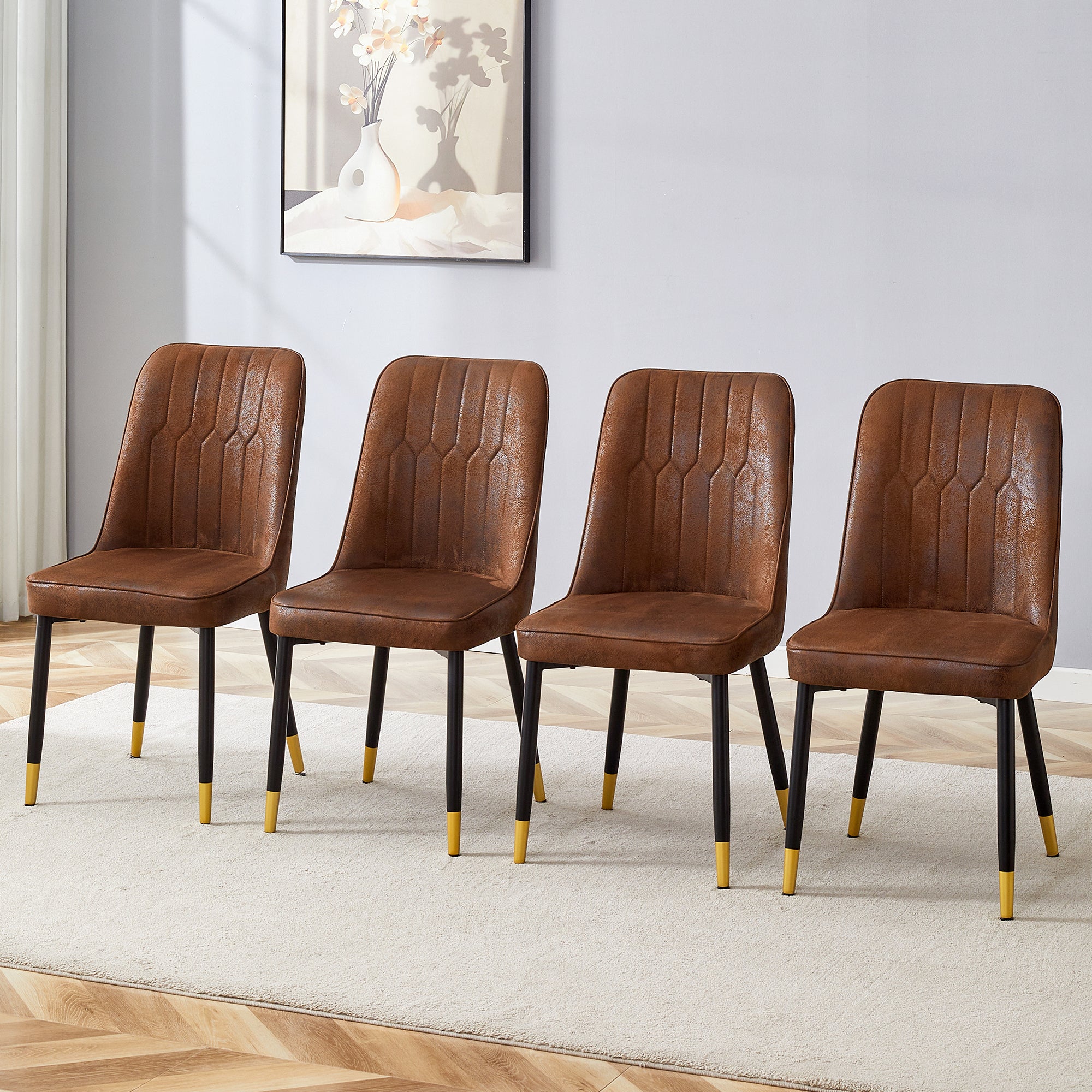 Brown Suede-like Velvet Dining Chair (Set of Four)