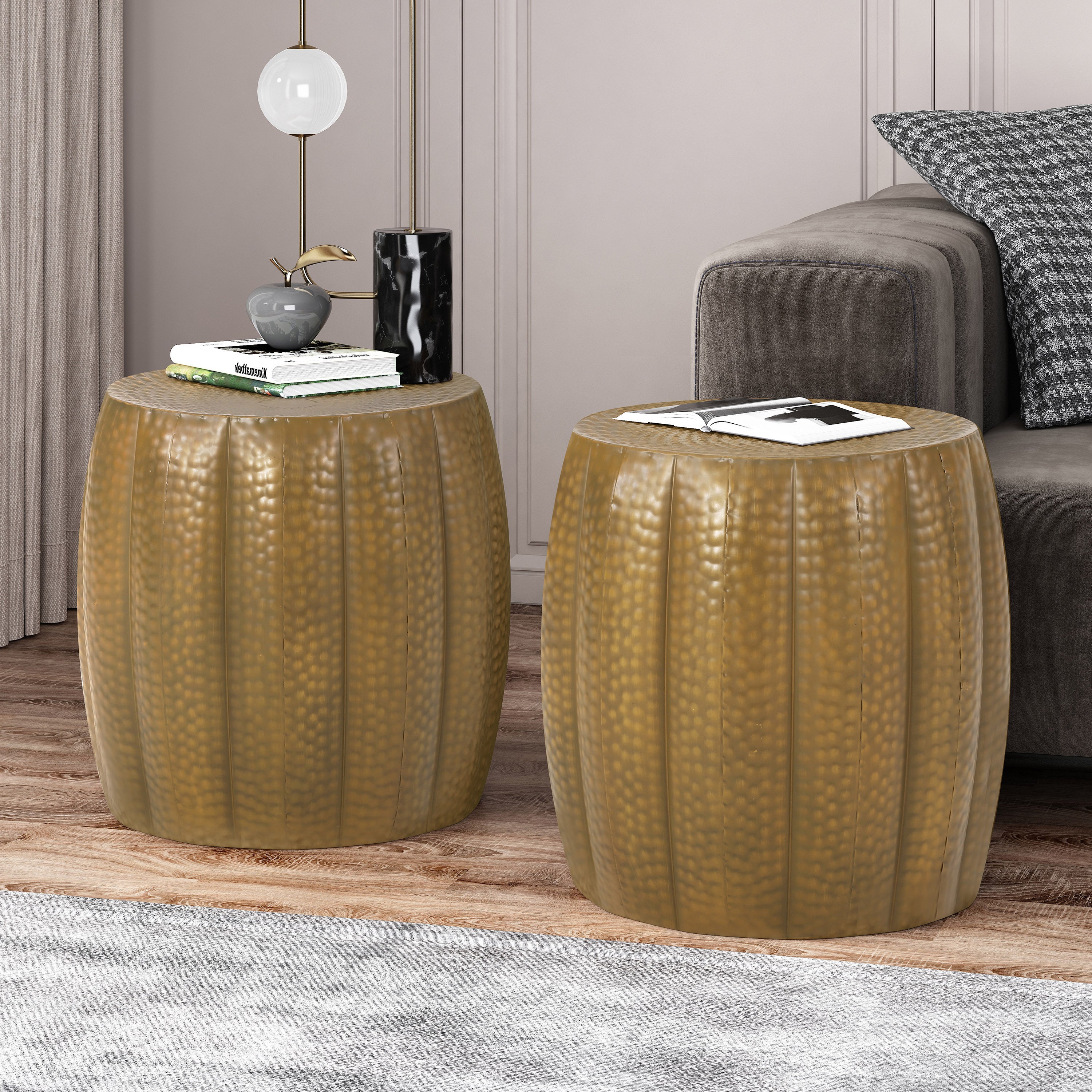 GOLD HAMMERED END TABLES  (Set of 2)