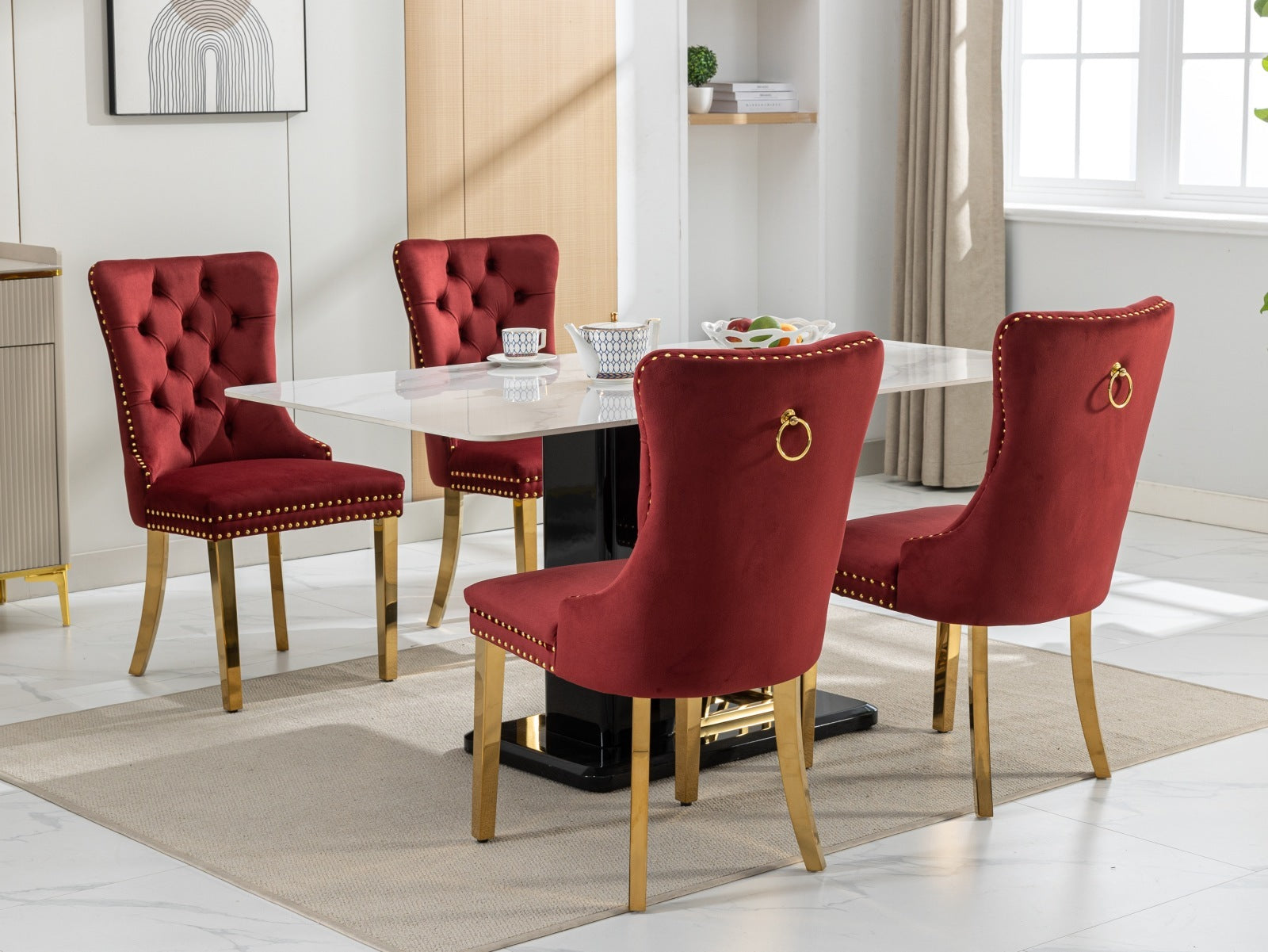 Nikki Collection Modern, High-end Tufted Solid Wood Contemporary Velvet ,Set of 2, Wine Red and Gold