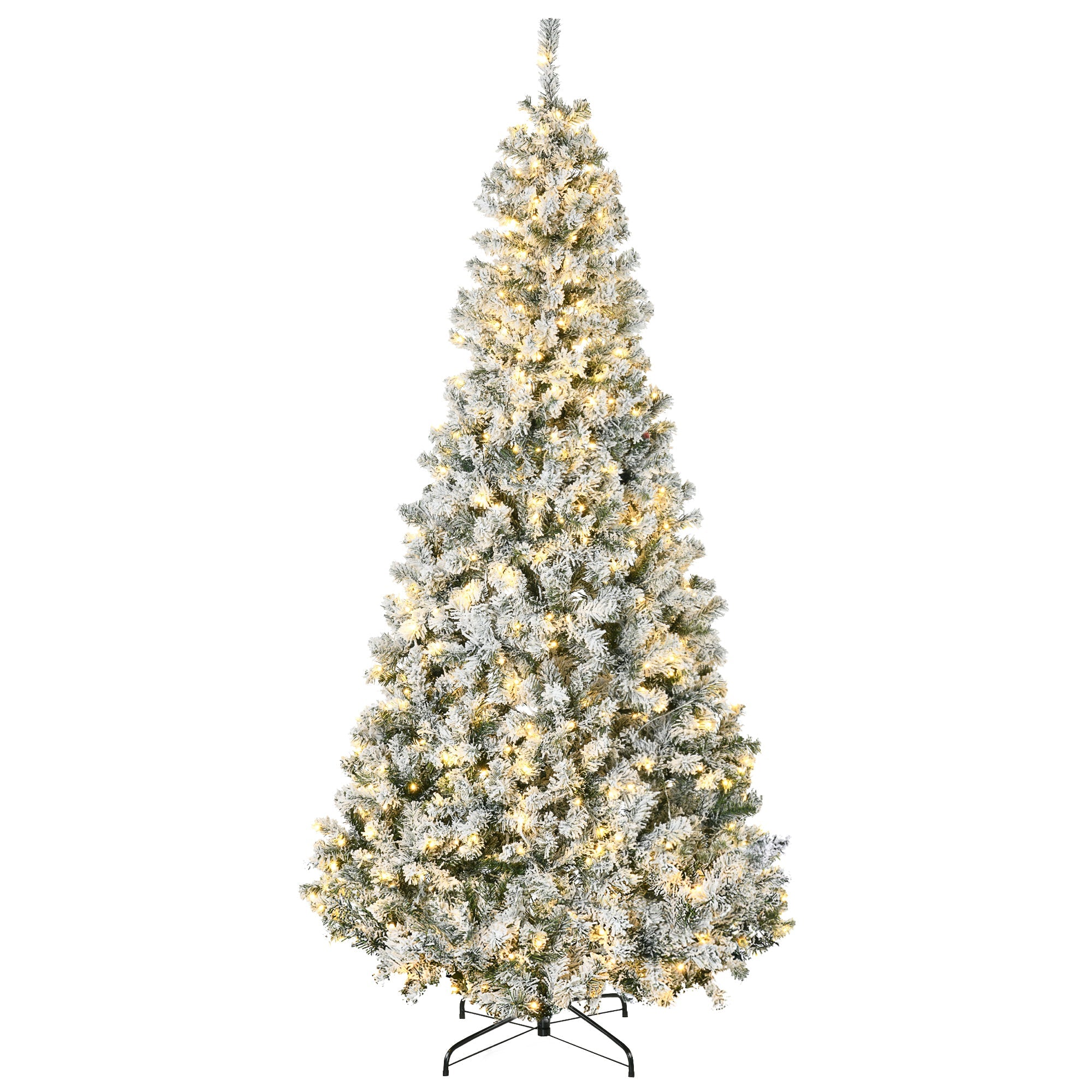 7.5ft Tall Pre-lit Artificial Christmas Tree with Snow Flocked Branches,  Warm White LED Lights,  Green