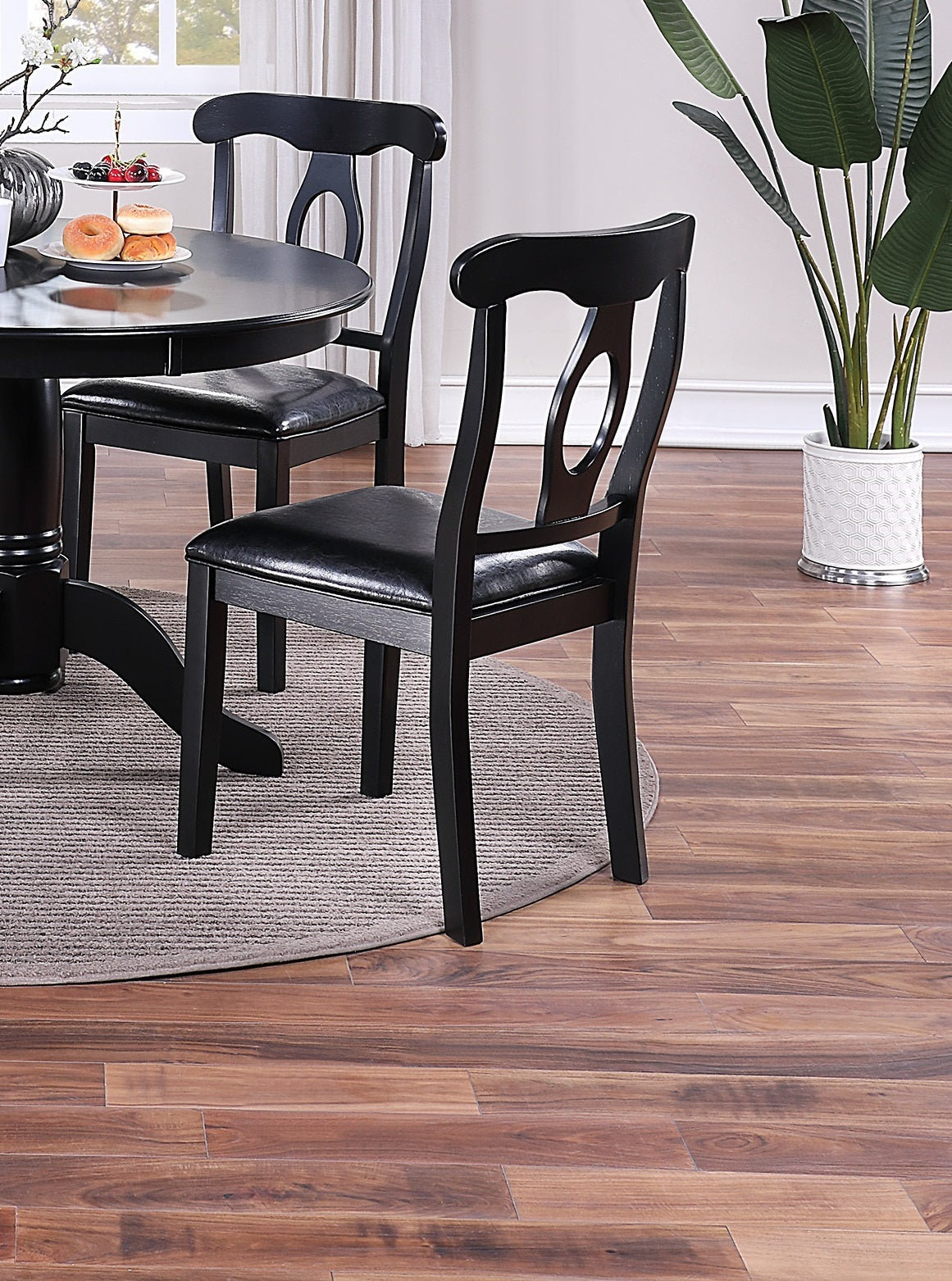 Black 5-Piece Dining Set with Round Pedestal Table