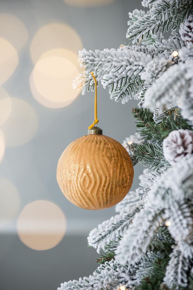 Gold Etched Christmas Ball Ornaments, Set of 4