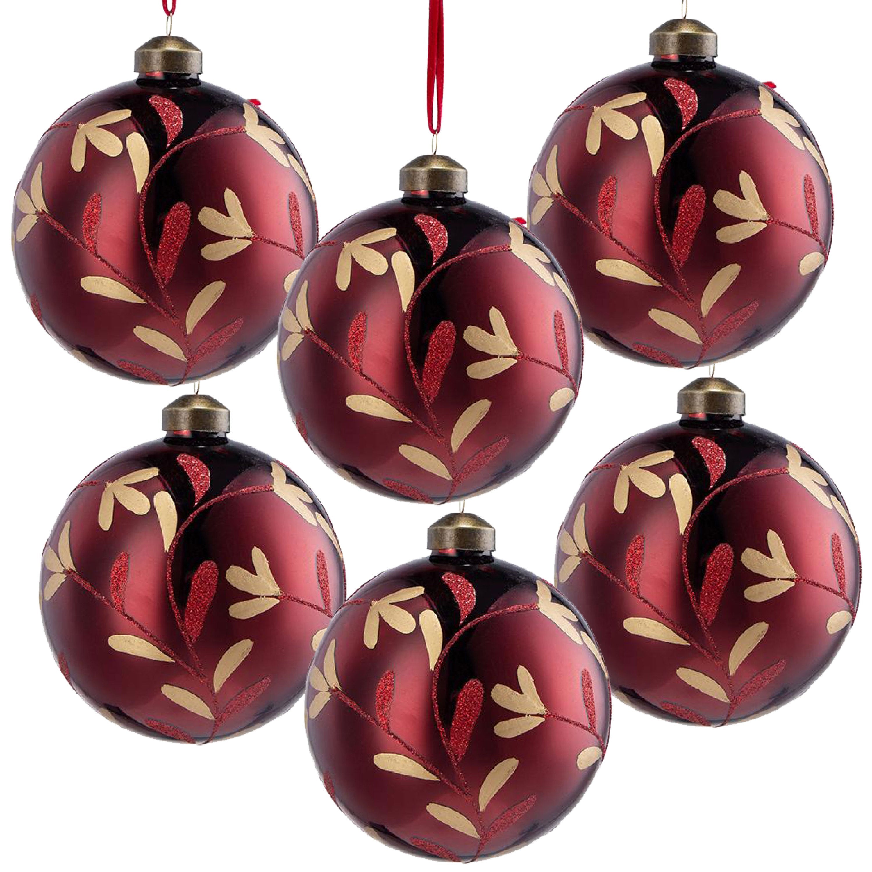 Red and Gold Christmas Ball Ornaments, Set of 6