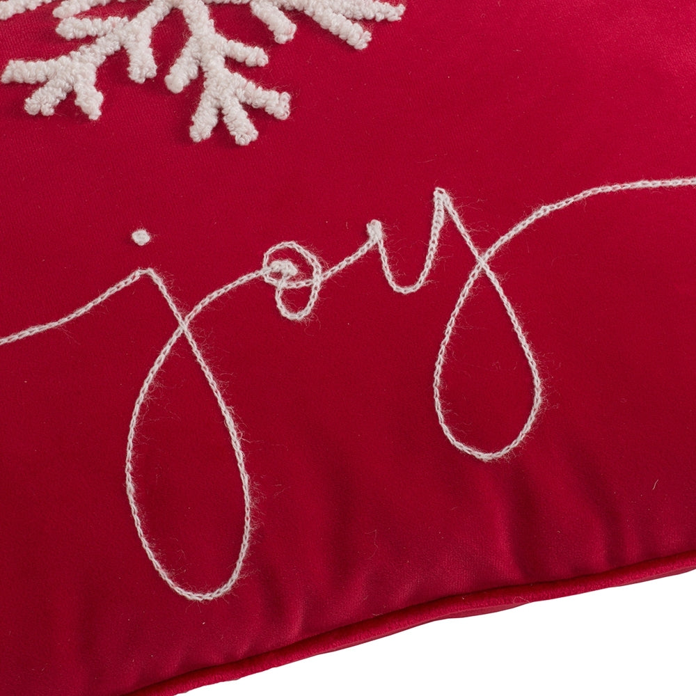 Red Velvet Pillow With Embroidered Joy And Frosty Snowflake, Set of 2, 18x12"