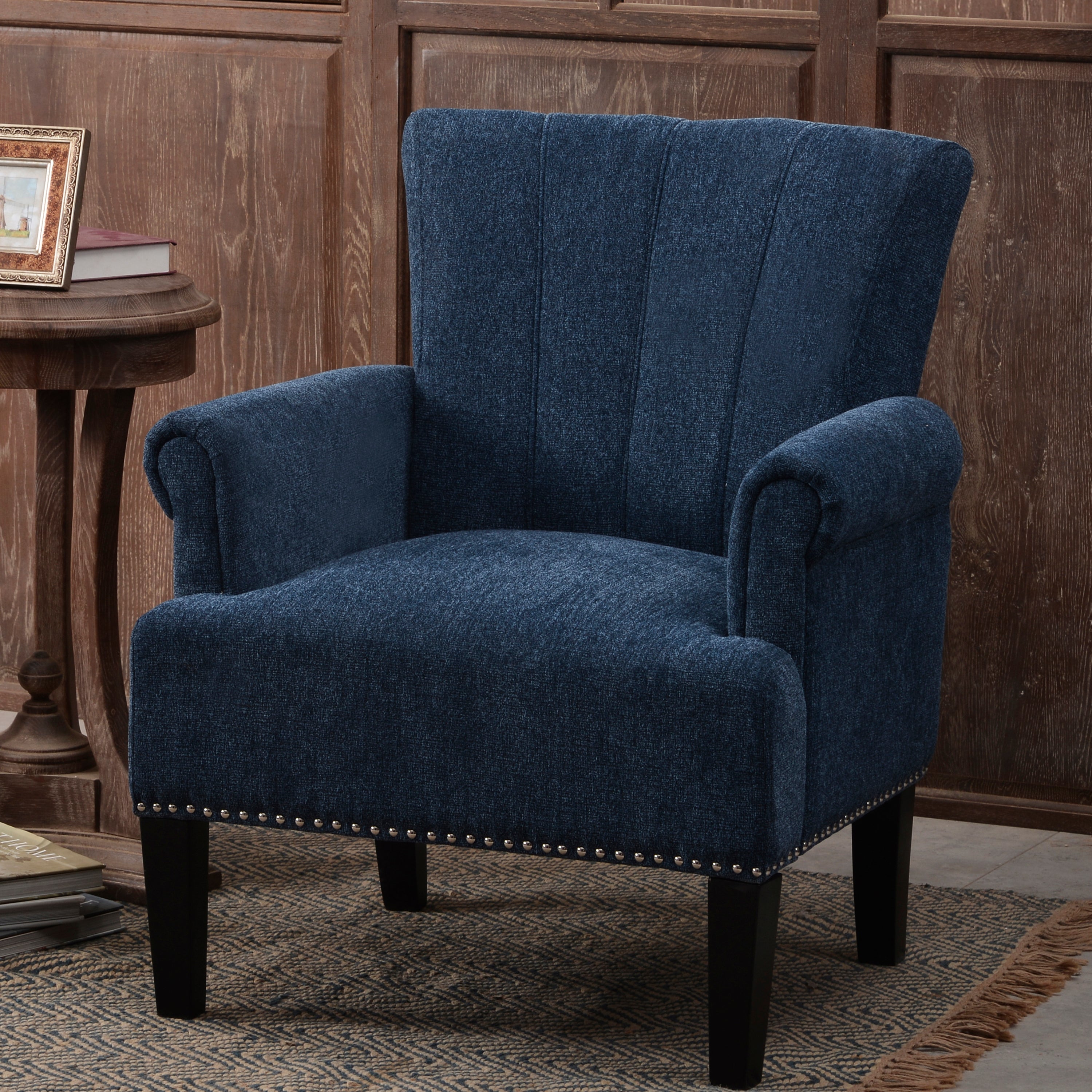 Accent Rivet Tufted Polyester Armchair ,Navy Blue