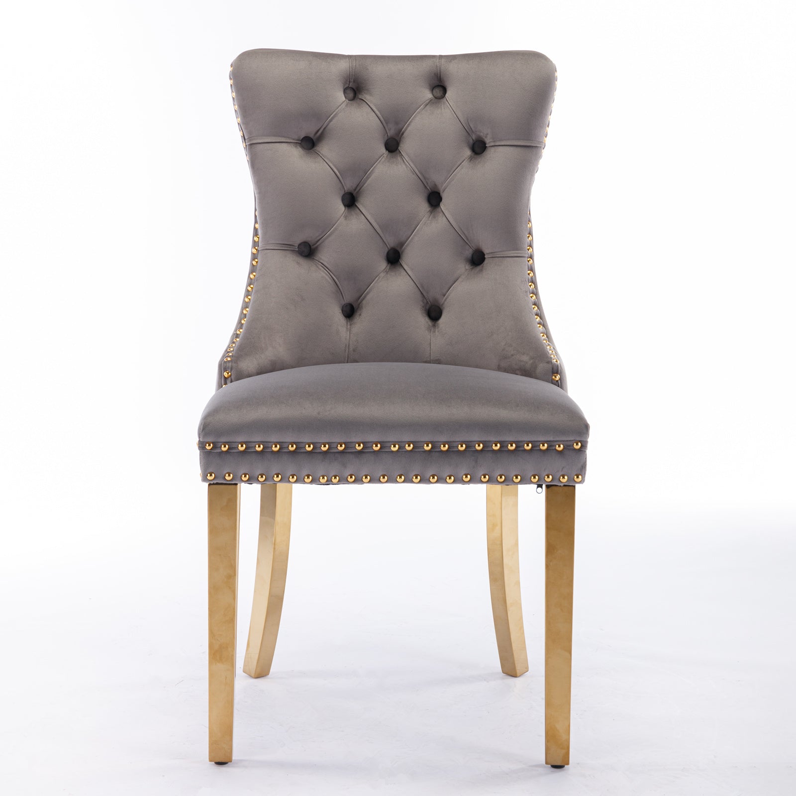 Tufted Solid Wood Contemporary Velvet Upholstered Dining Chair, Set of 2, Gray and Gold