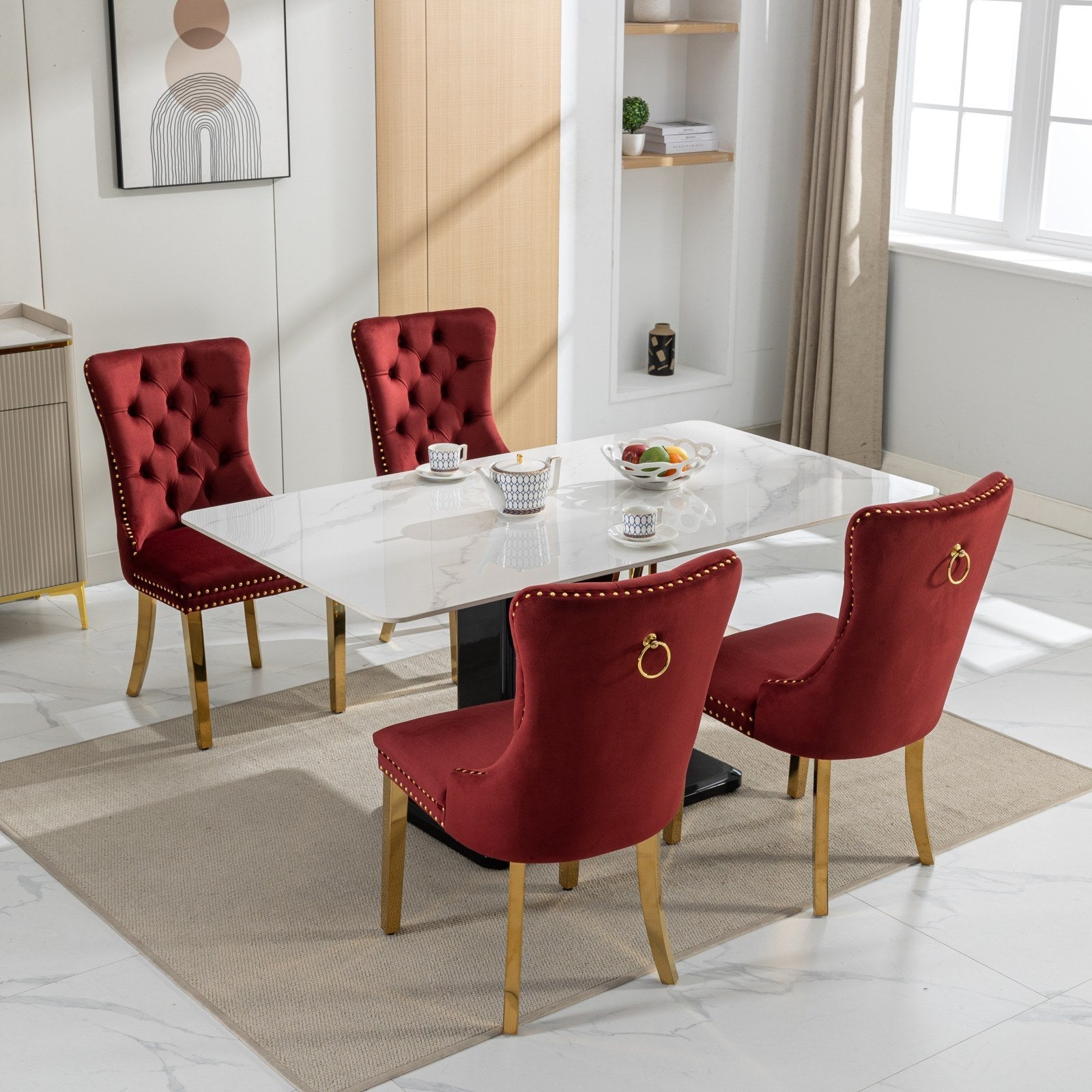 Nikki Collection Modern, High-end Tufted Solid Wood Contemporary Velvet ,Set of 2, Wine Red and Gold