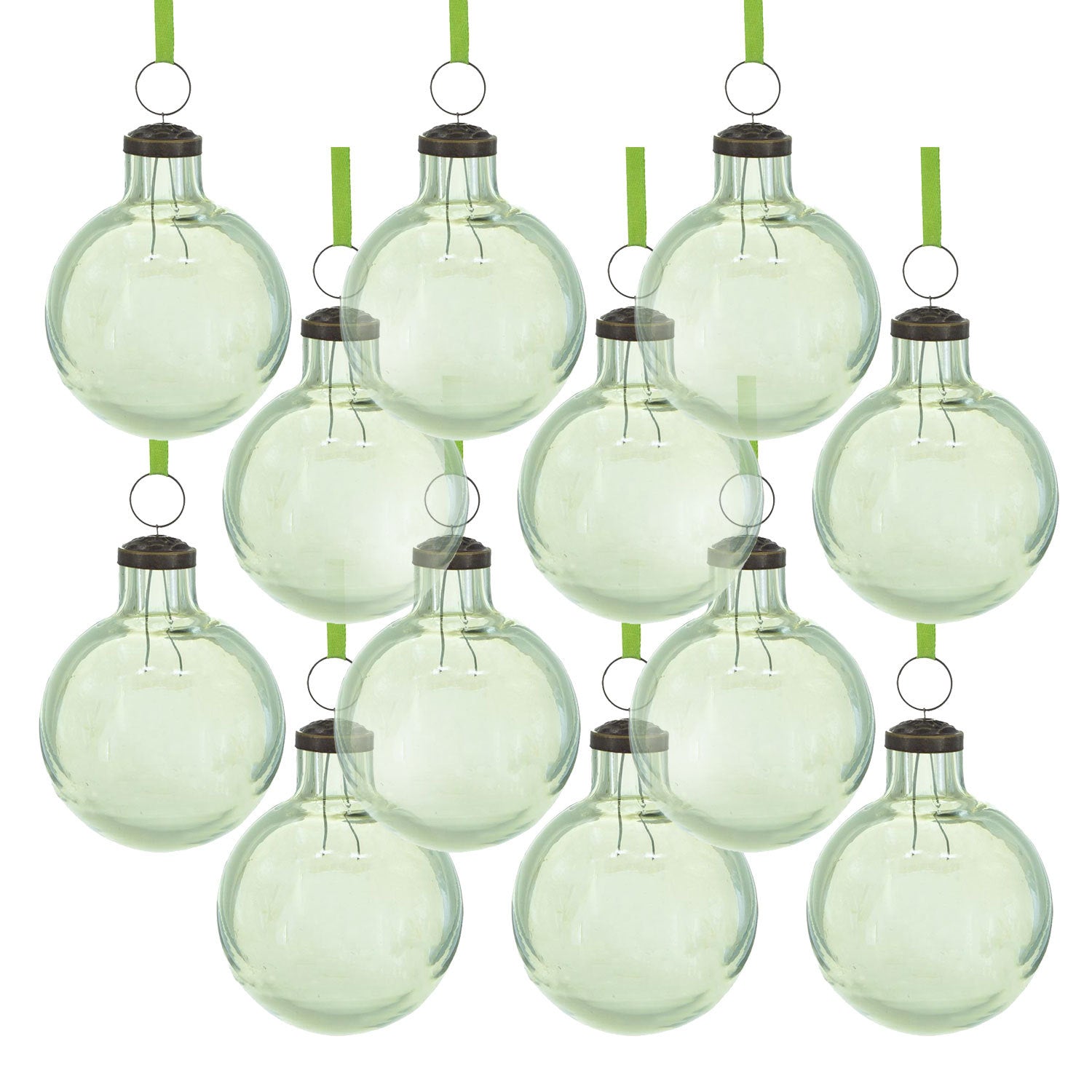 Green  Long Neck Ball Ornaments, Set of 12